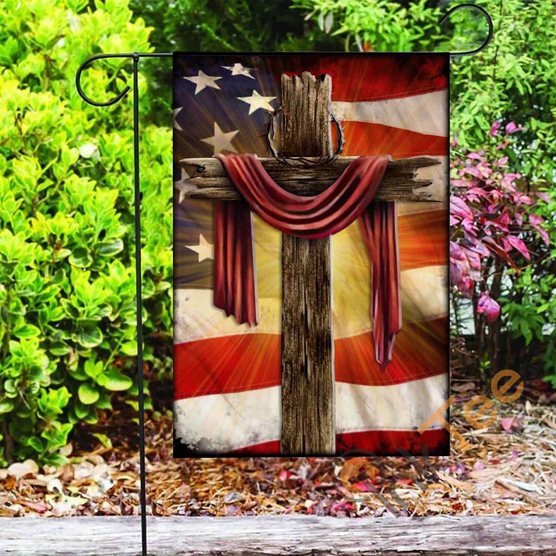 Inktee Store - Custom Jesus Christian Cross American Garden Flag Image