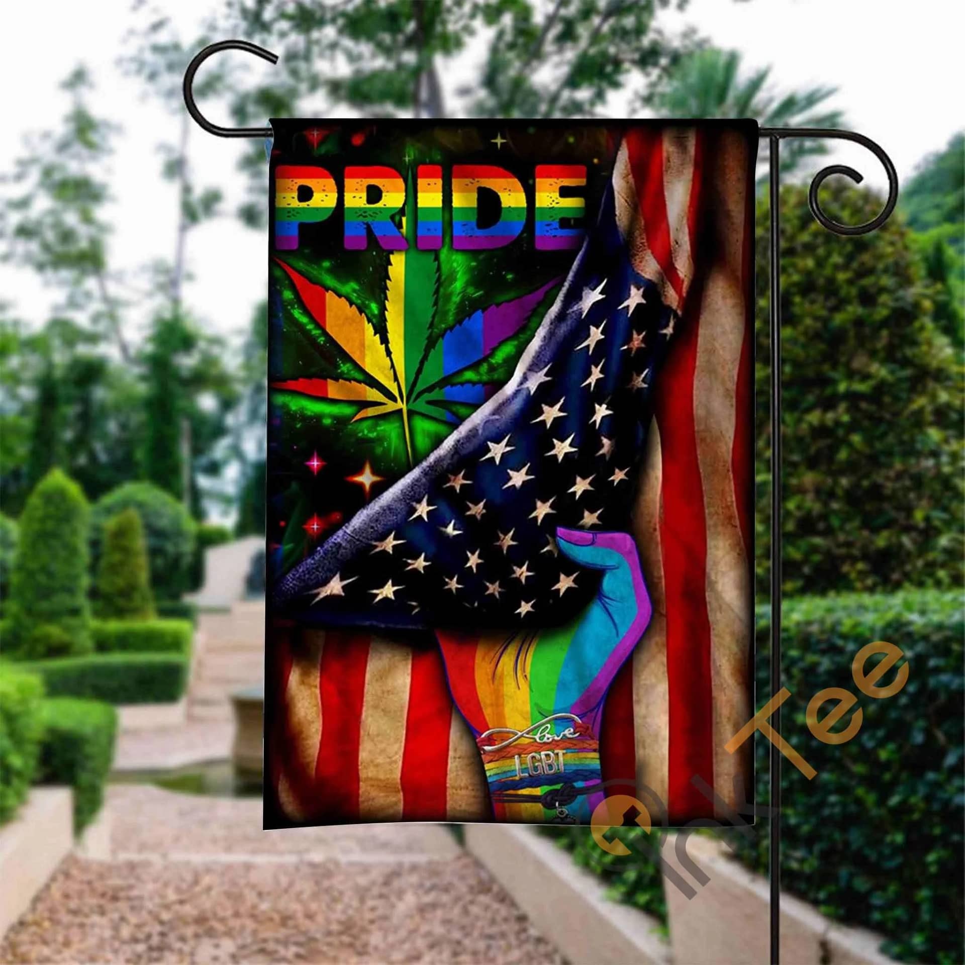 Custom Lgbt Pride Pot Leaf Garden Flag