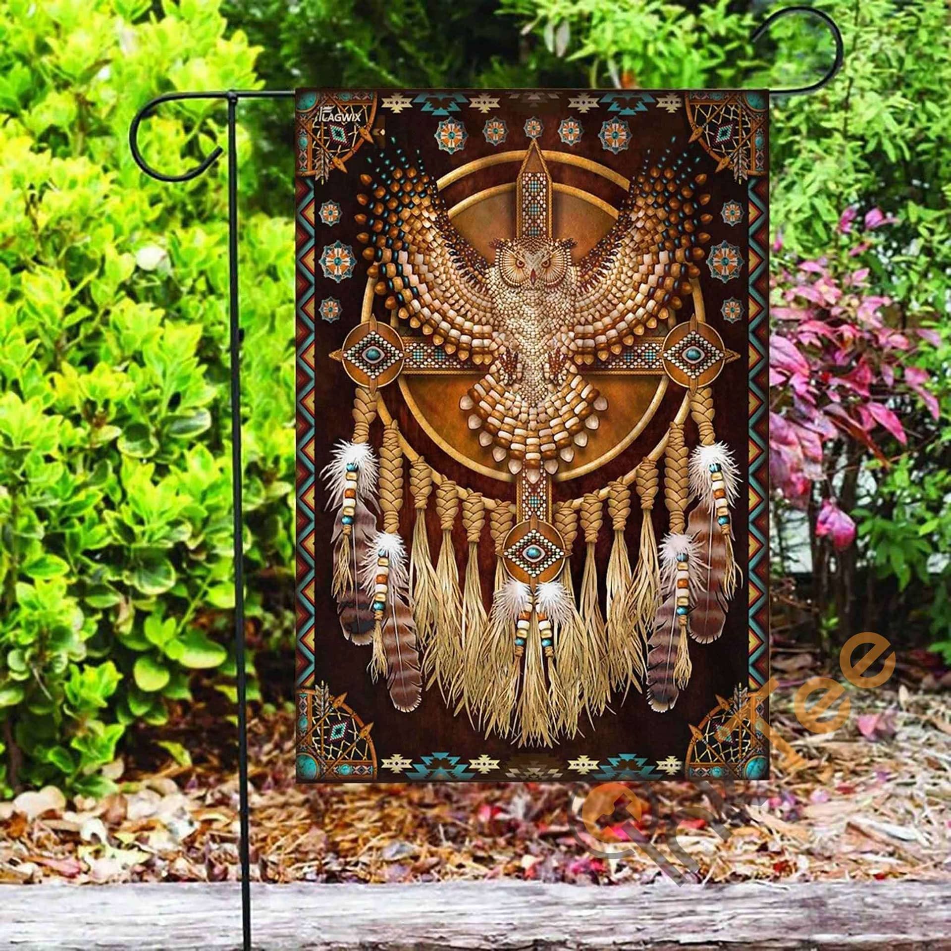 Inktee Store - Custom Native American Great Horned Owl Mandala Garden Flag Image