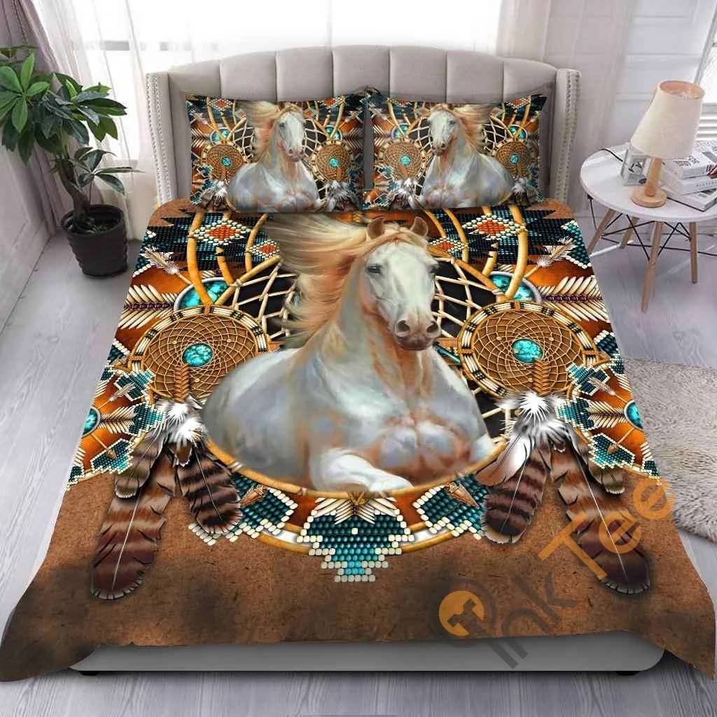 Custom Native American Horses Pattern Quilt Bedding Sets
