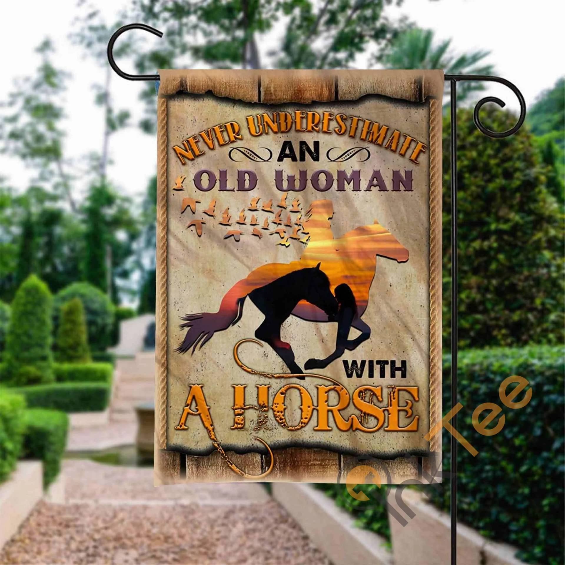 Custom Never Underestimate An Old Woman With A Horse Garden Flag