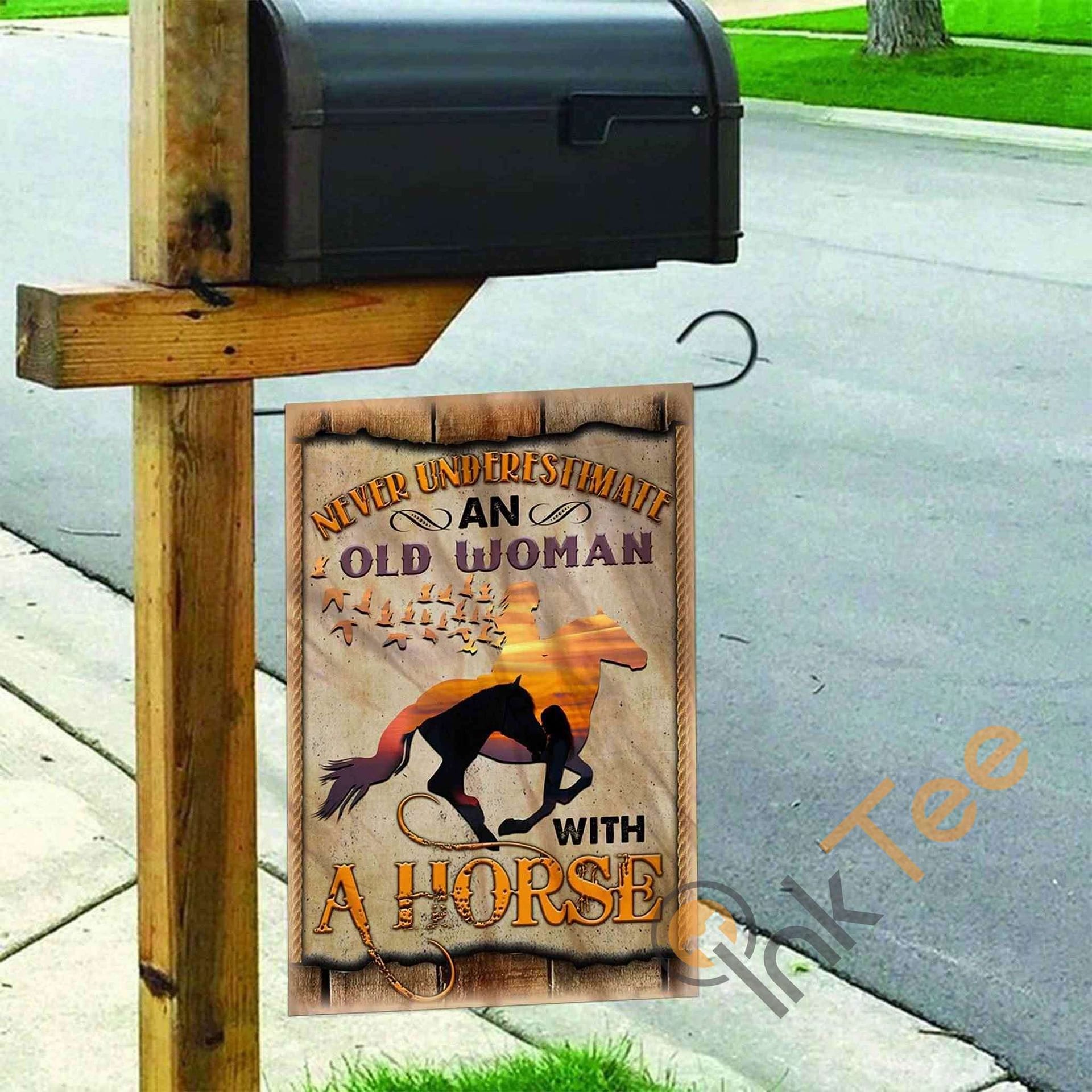 Inktee Store - Custom Never Underestimate An Old Woman With A Horse Garden Flag Image