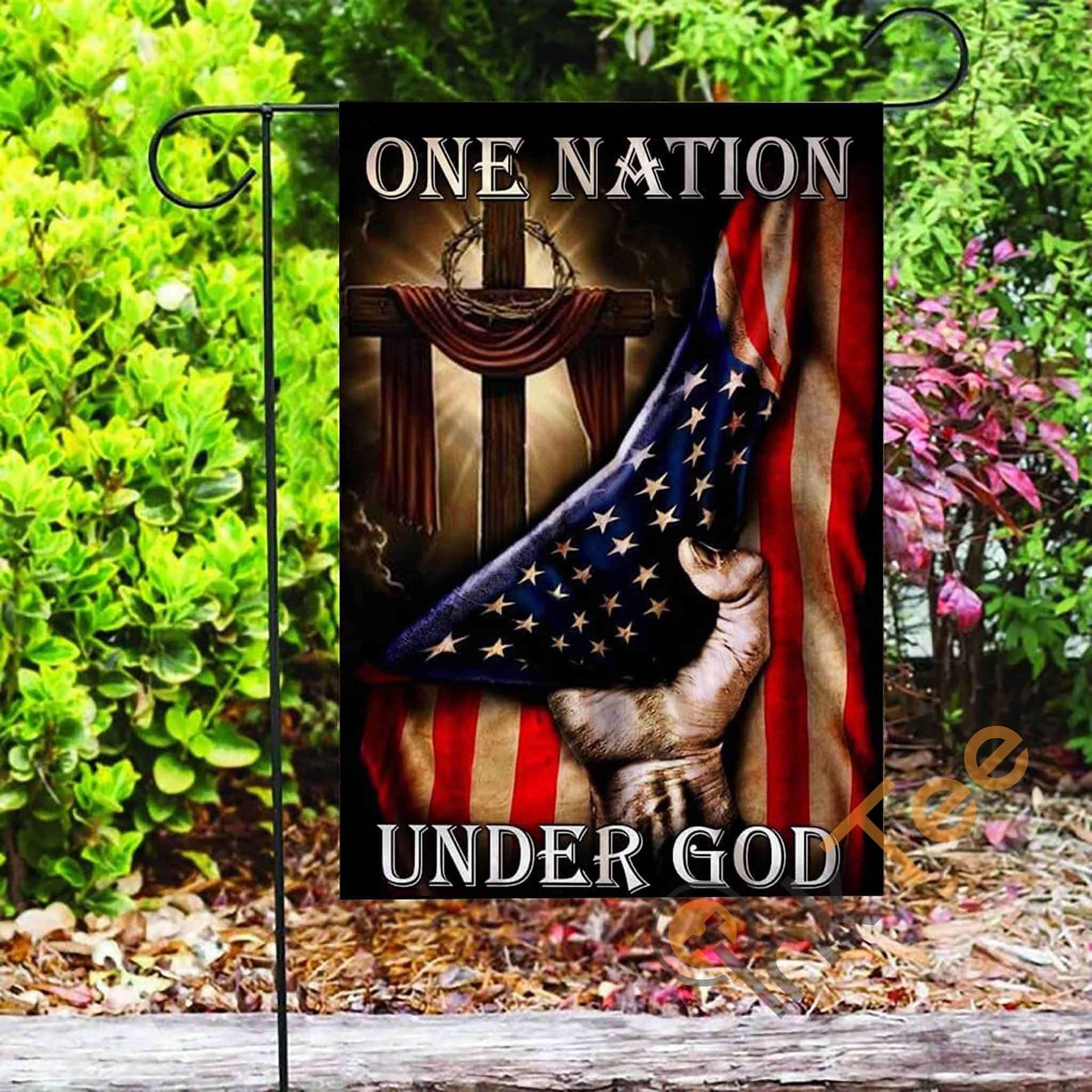 Inktee Store - Custom One Nation Under God American Us Garden Flag Image