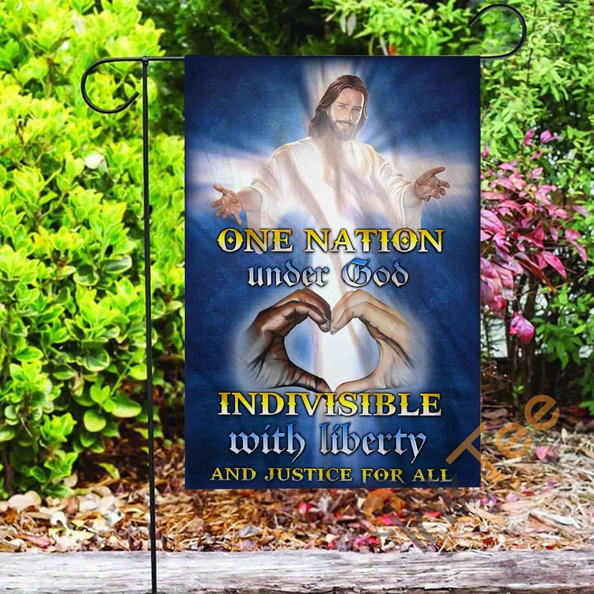 Inktee Store - Custom One Nation Under God Jesus Christ Garden Flag Image