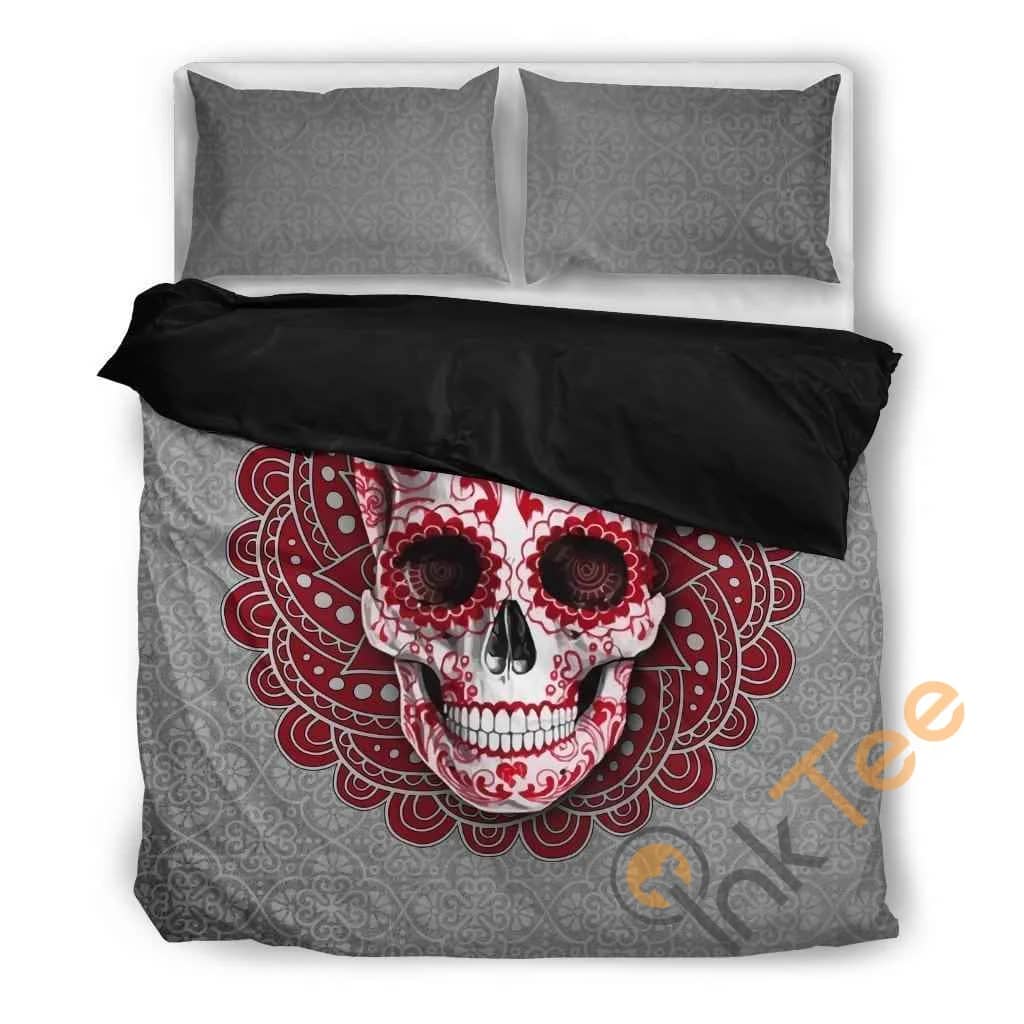 Custom Red Mandala Skull Quilt Bedding Sets