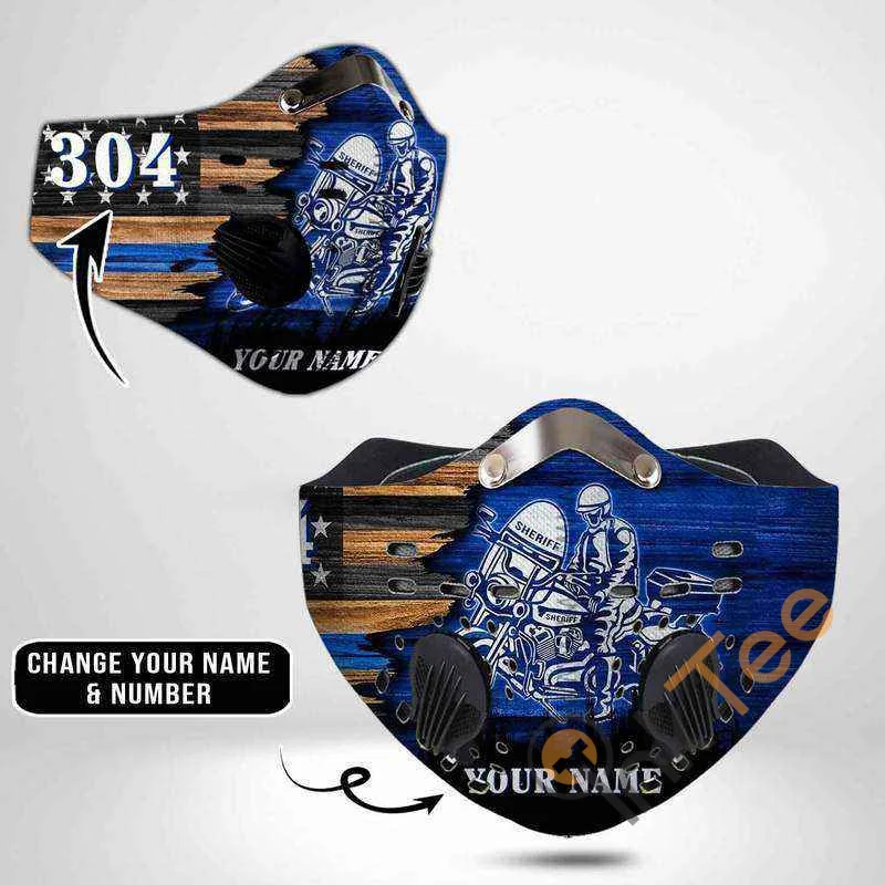 Custom Thin Blue Line Filter Activated Carbon Pm 2.5 Face Mask
