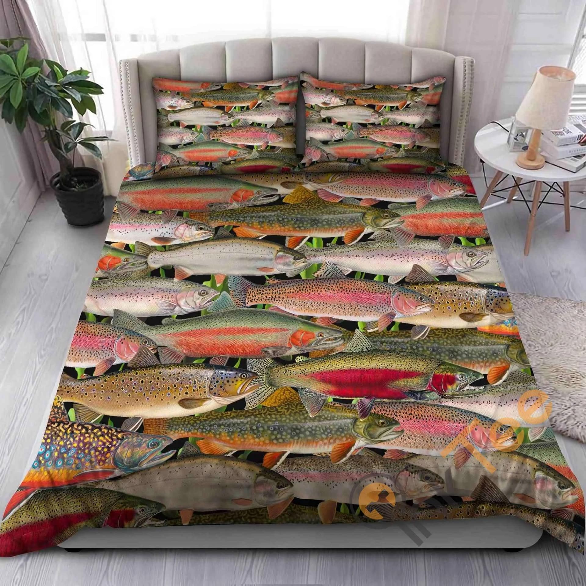 Custom Trout  Salmon Fishing Quilt Bedding Sets