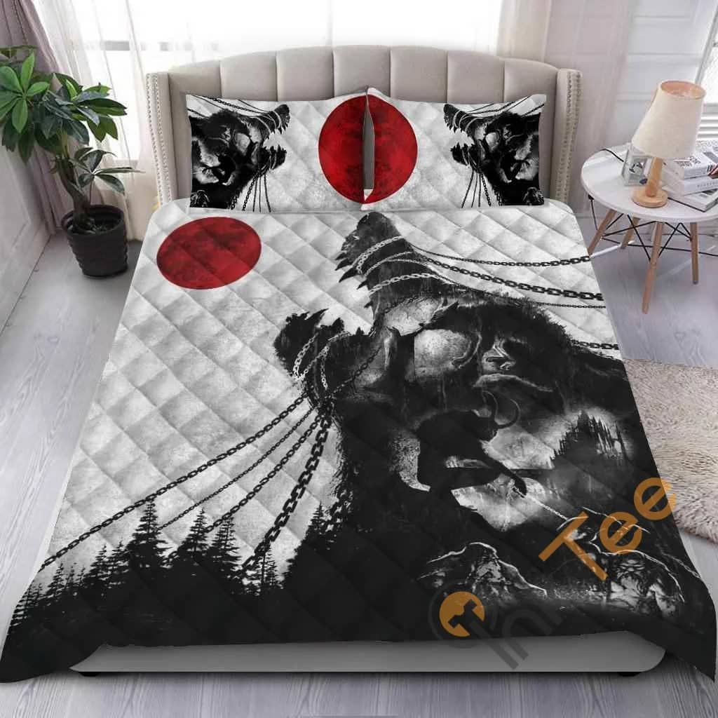 Custom Wolf Wild Vs Red Moon Quilt Bedding Sets