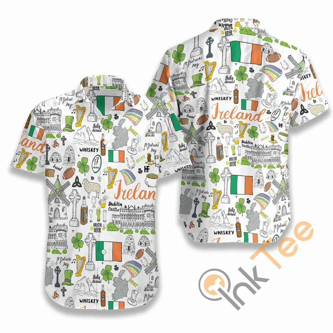I Love Ireland Doodle Hawaiian Shirts