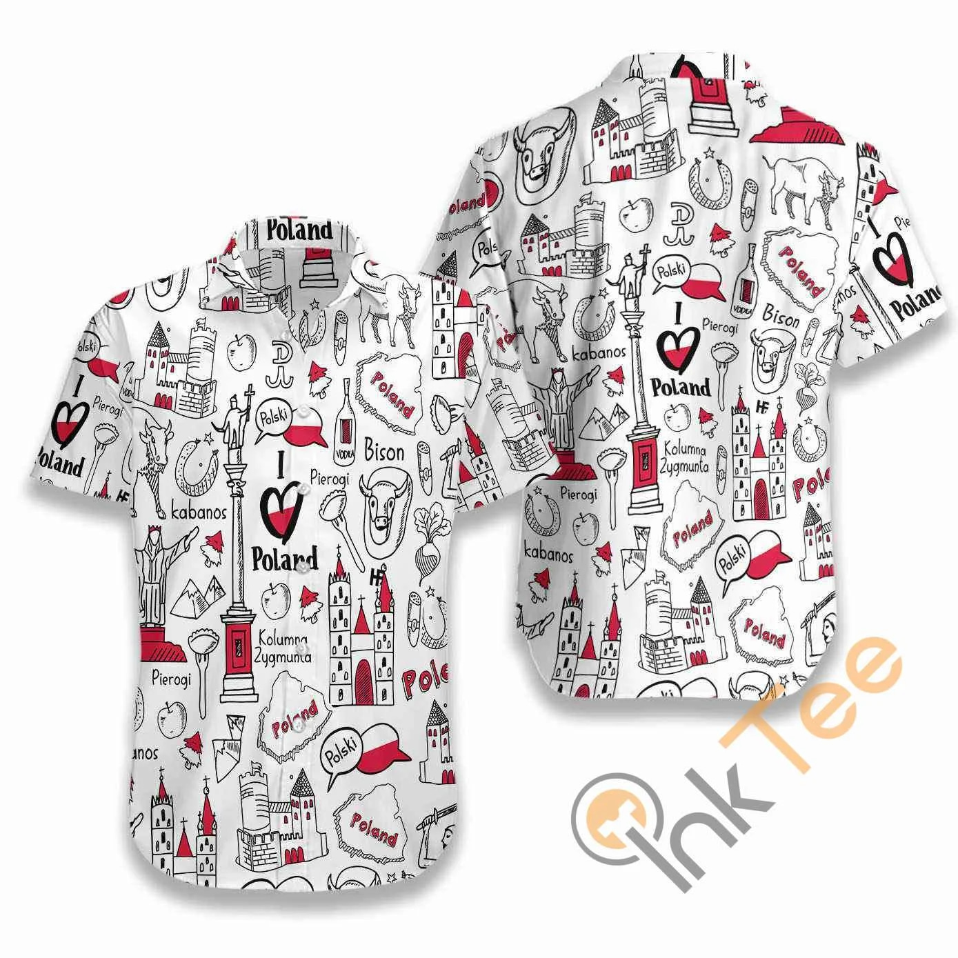 I Love Poland Doodle Hawaiian shirts