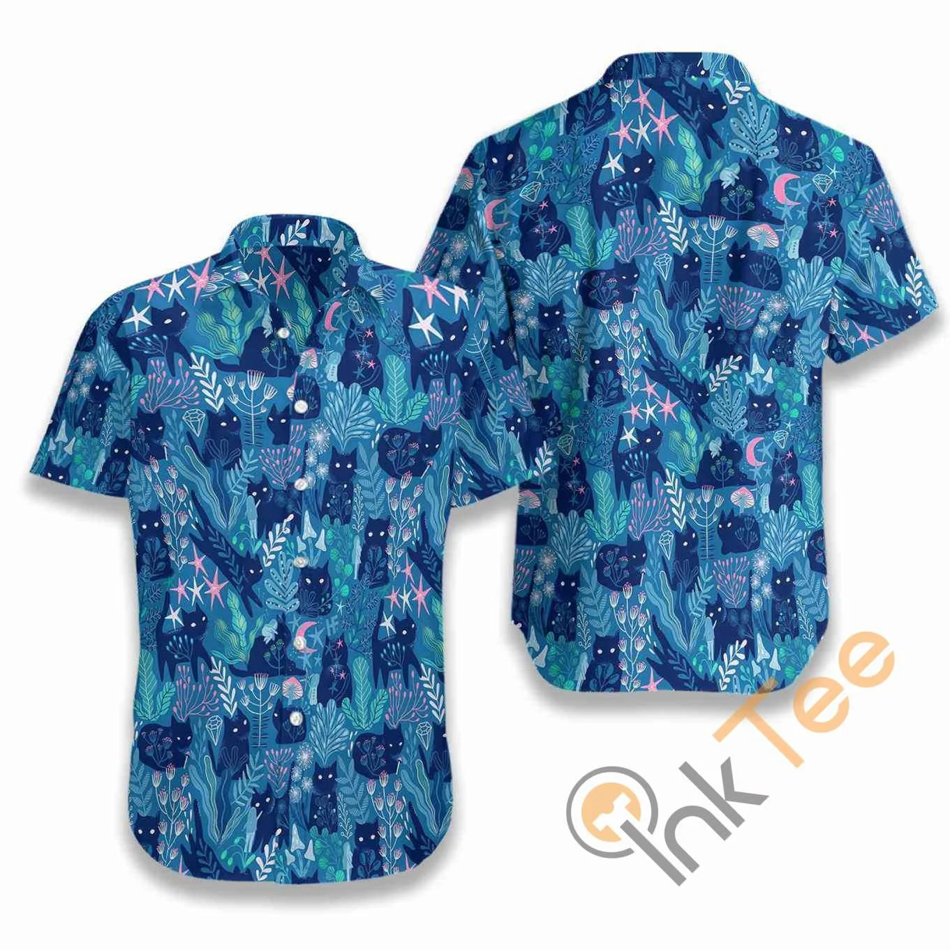 Meowgical Pattern Floral Hawaiian Shirts
