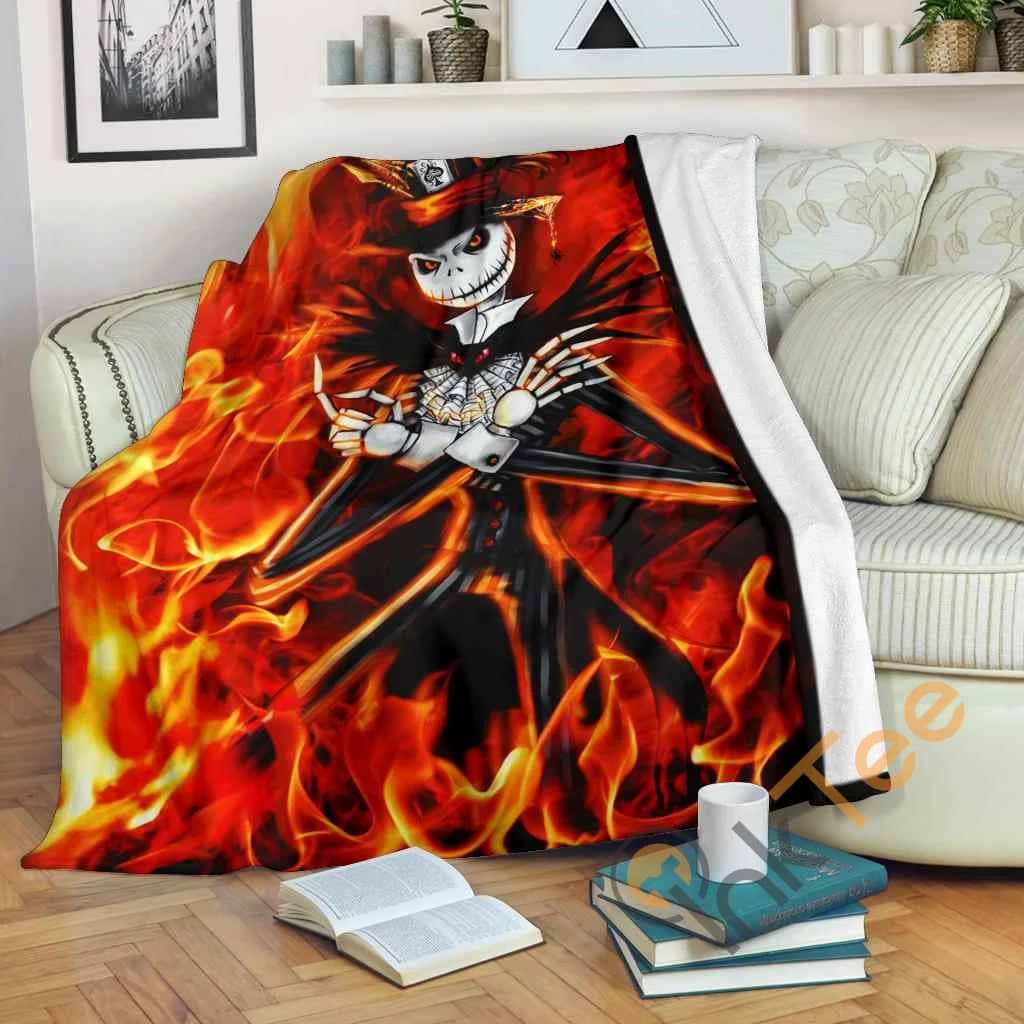 Fire Jack Skellington Fleece Blanket