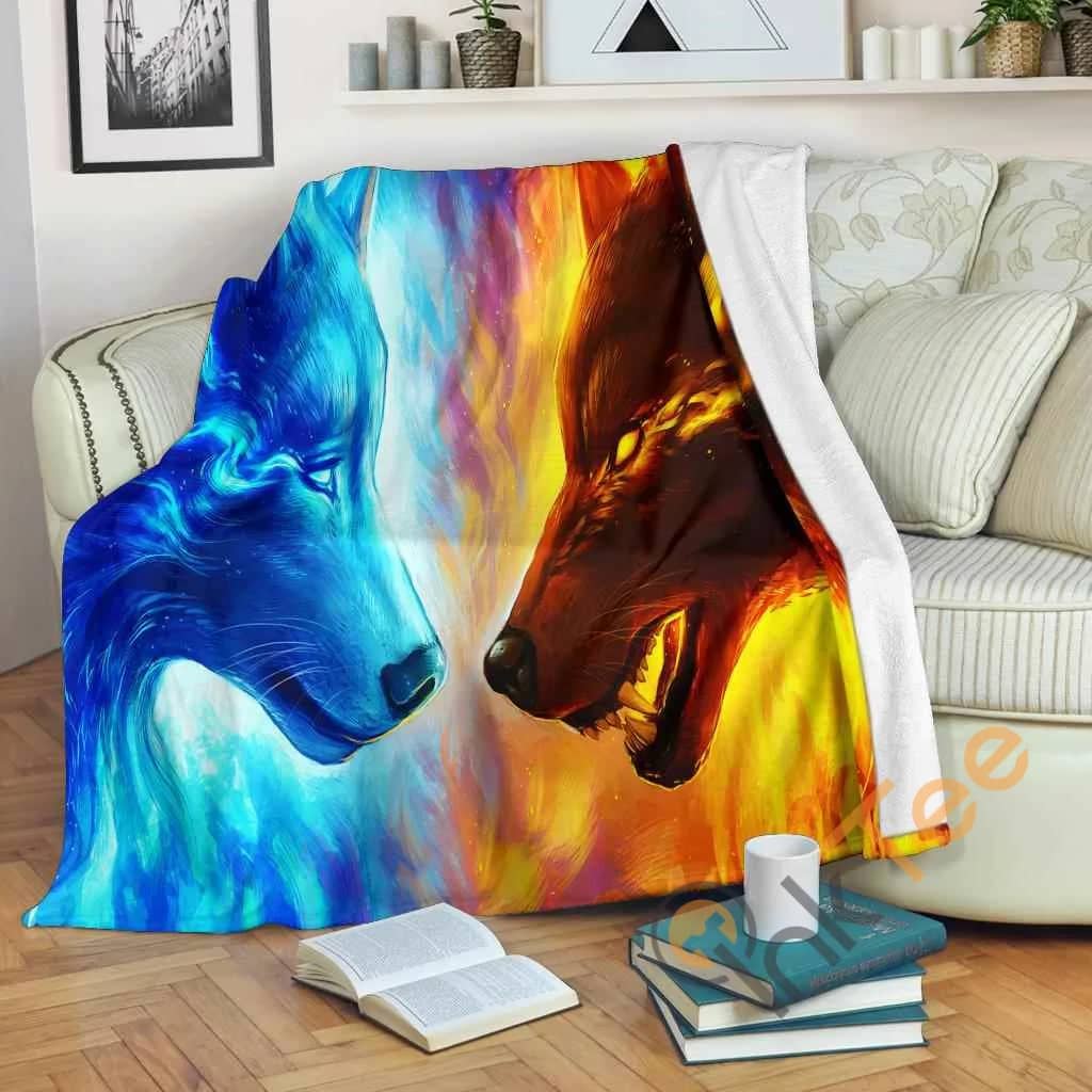 Ice And Fire Wolf Fleece Blanket
