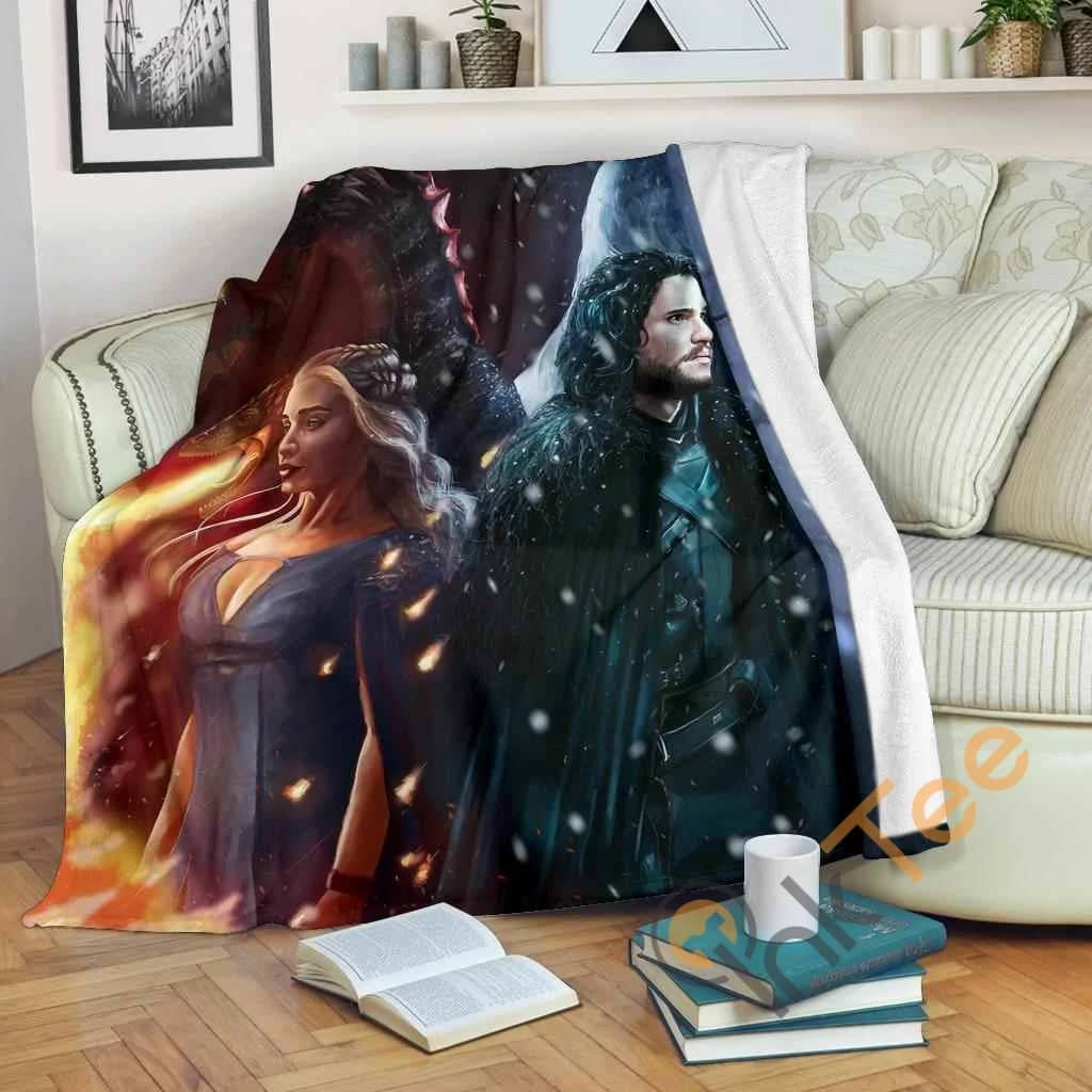 Jon Snow And Mother Of Dragon Fleece Blanket