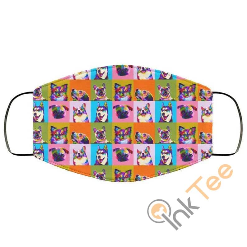 Funky Dogs In Colored Checkered Squares  Reusable Washable Face Mask