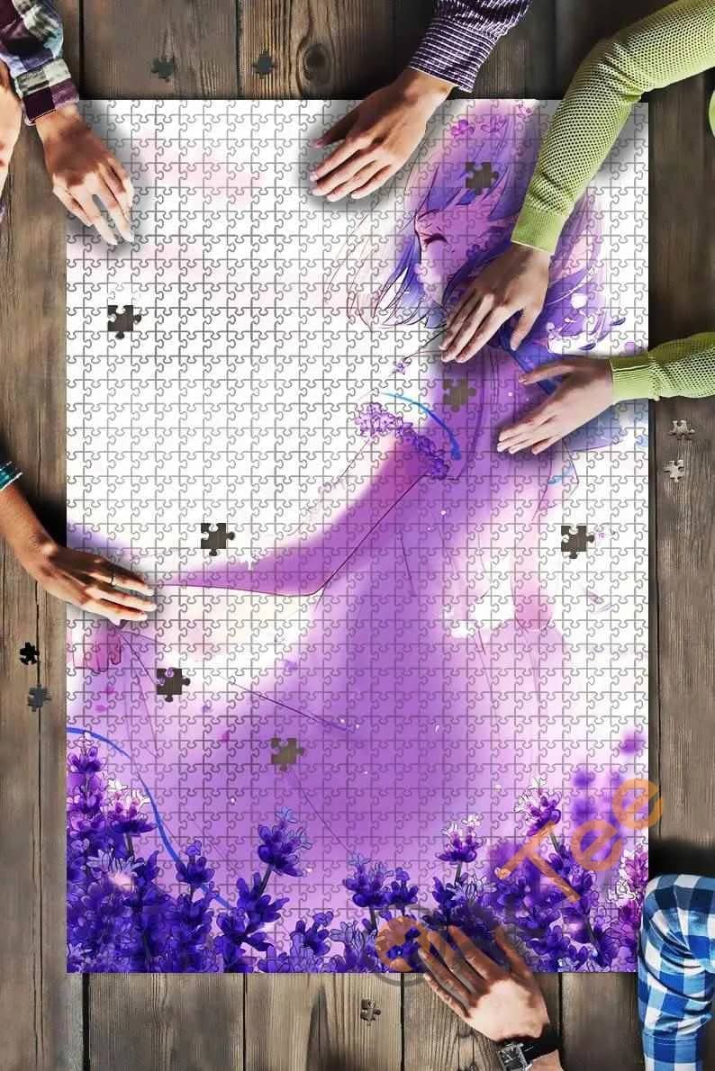 Anime Girl Lavender Flowers Purple Spring Kids Toys Jigsaw Puzzle