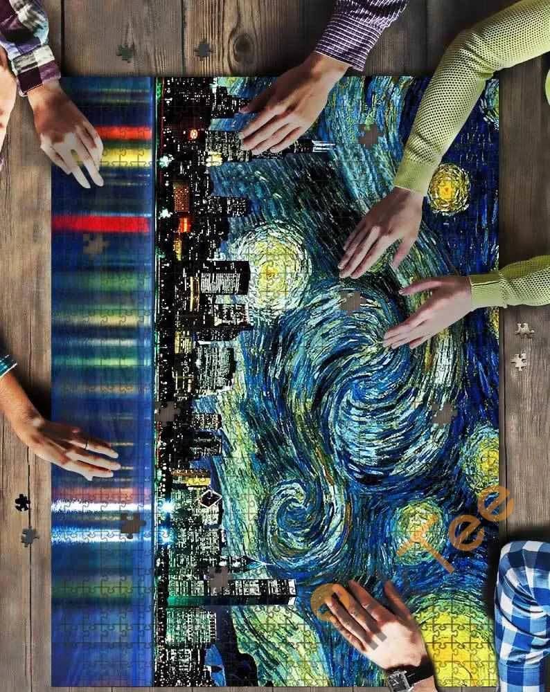 Cityscape And Starry Night Painting Jigsaw Puzzle