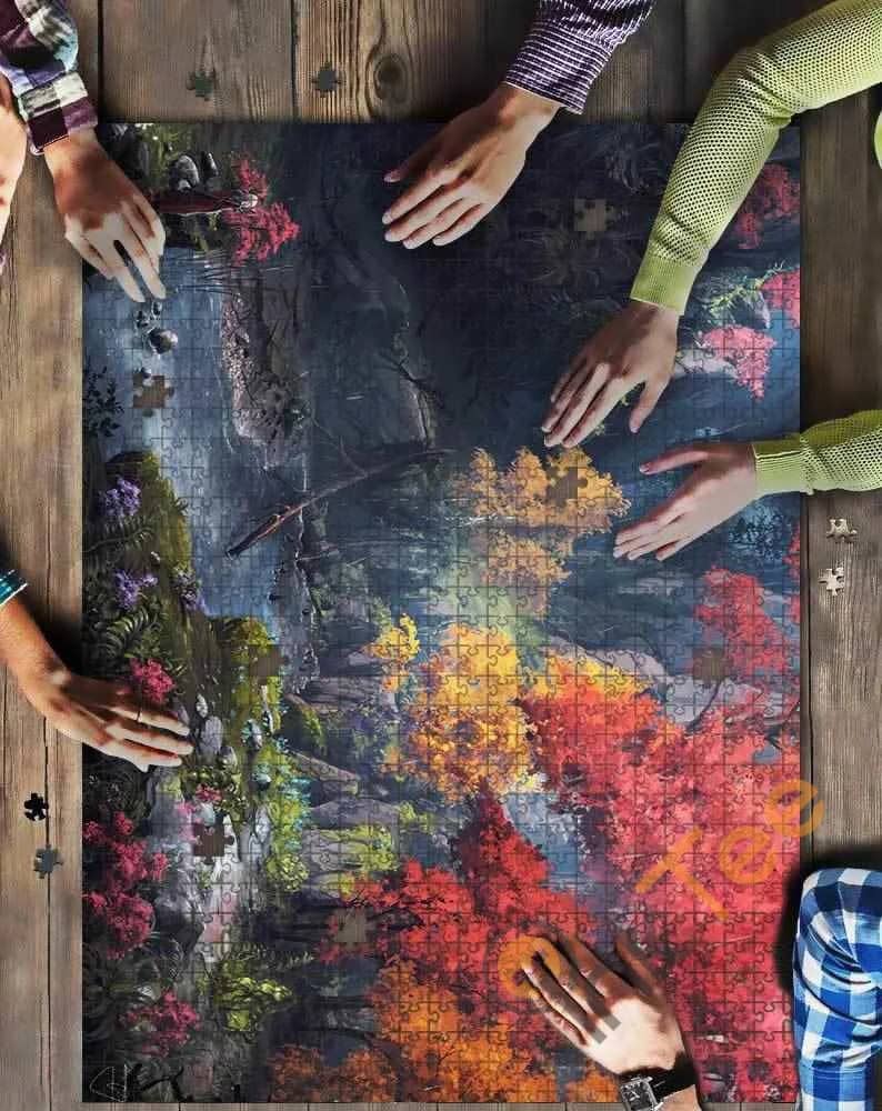 Painting Of River In Forest Kid Toys Jigsaw Puzzle