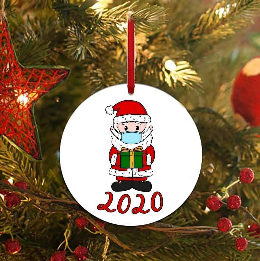 Inktee Store - 2020 Christmas Ornaments Cute Santa Clause Wearing Mask With Gift Personalized Gifts Image
