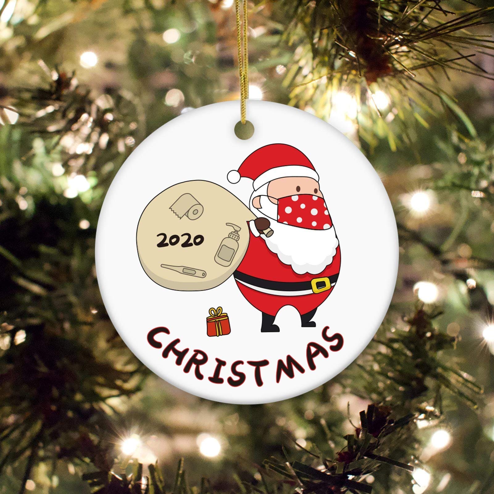 Inktee Store - 2020 Christmas Tree Ornament Merry Christmas Masked Santa Claus Toilet Paper Personalized Gifts Image