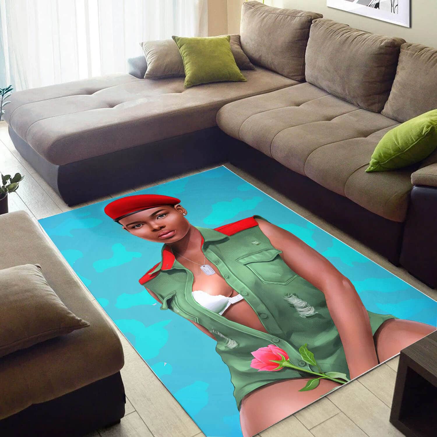 African American Beautiful Afro Girl Art Afrocentric Home Rug