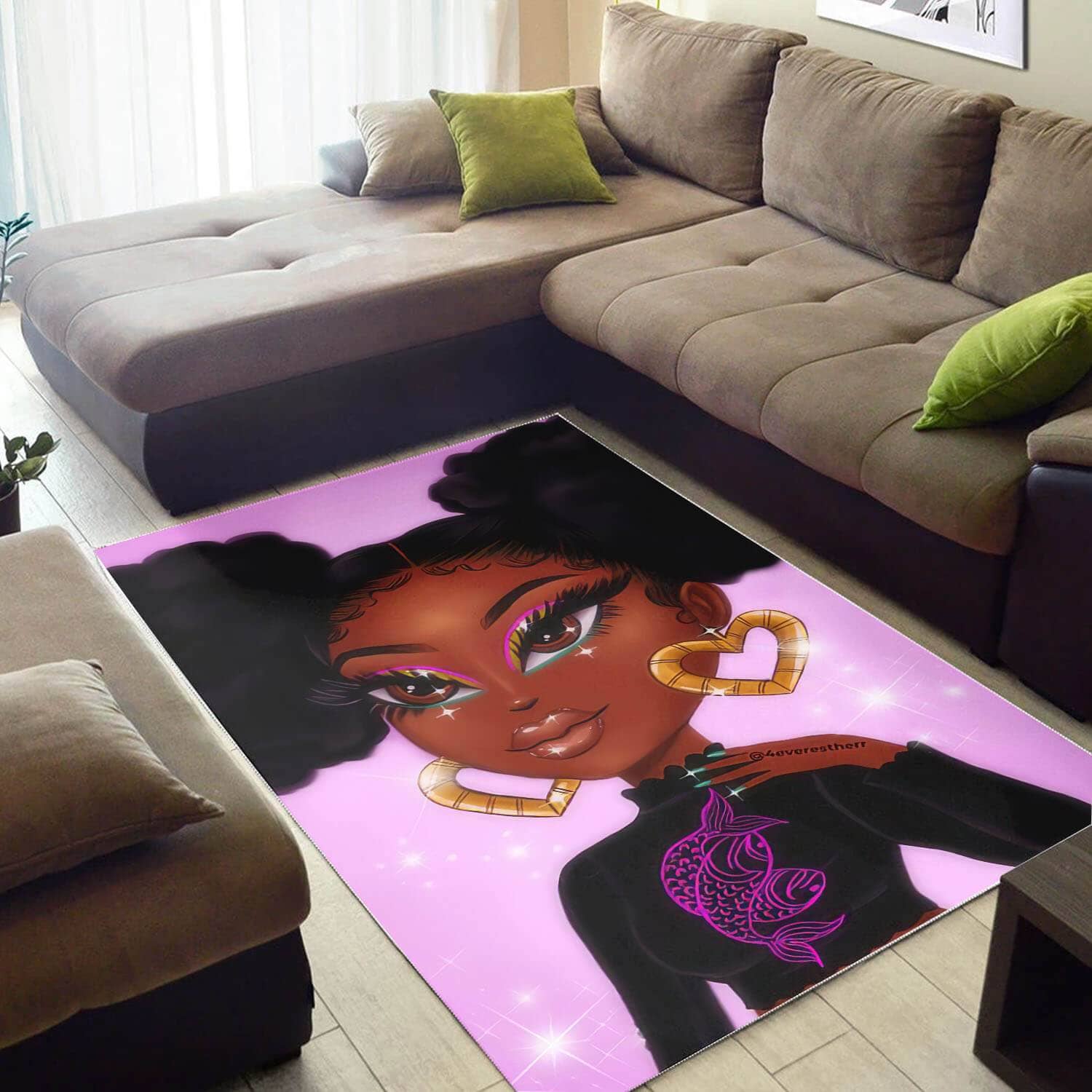 African American Beautiful Afro Girl Print Afrocentric Decorating Ideas Rug