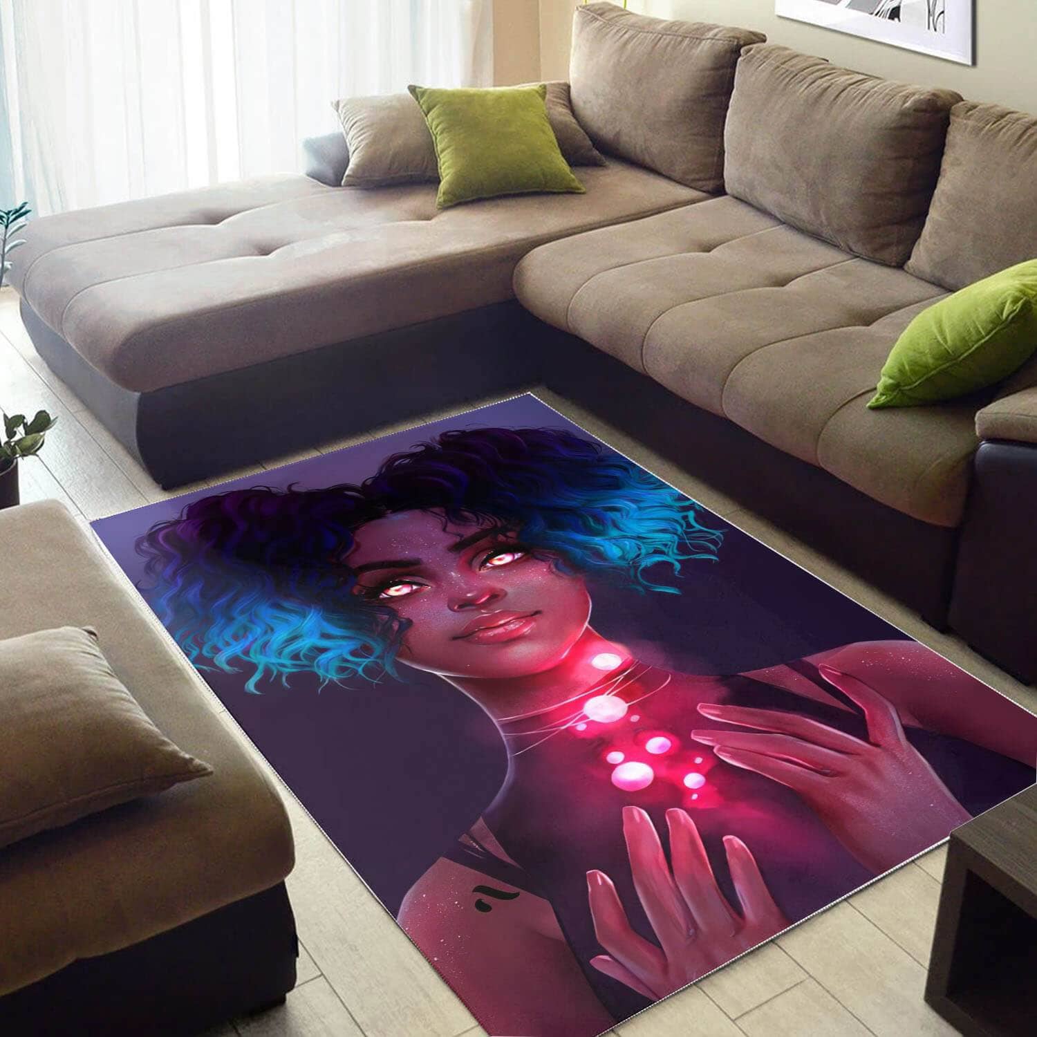 African American Beautiful Afro Girl Print Themed Home Rug
