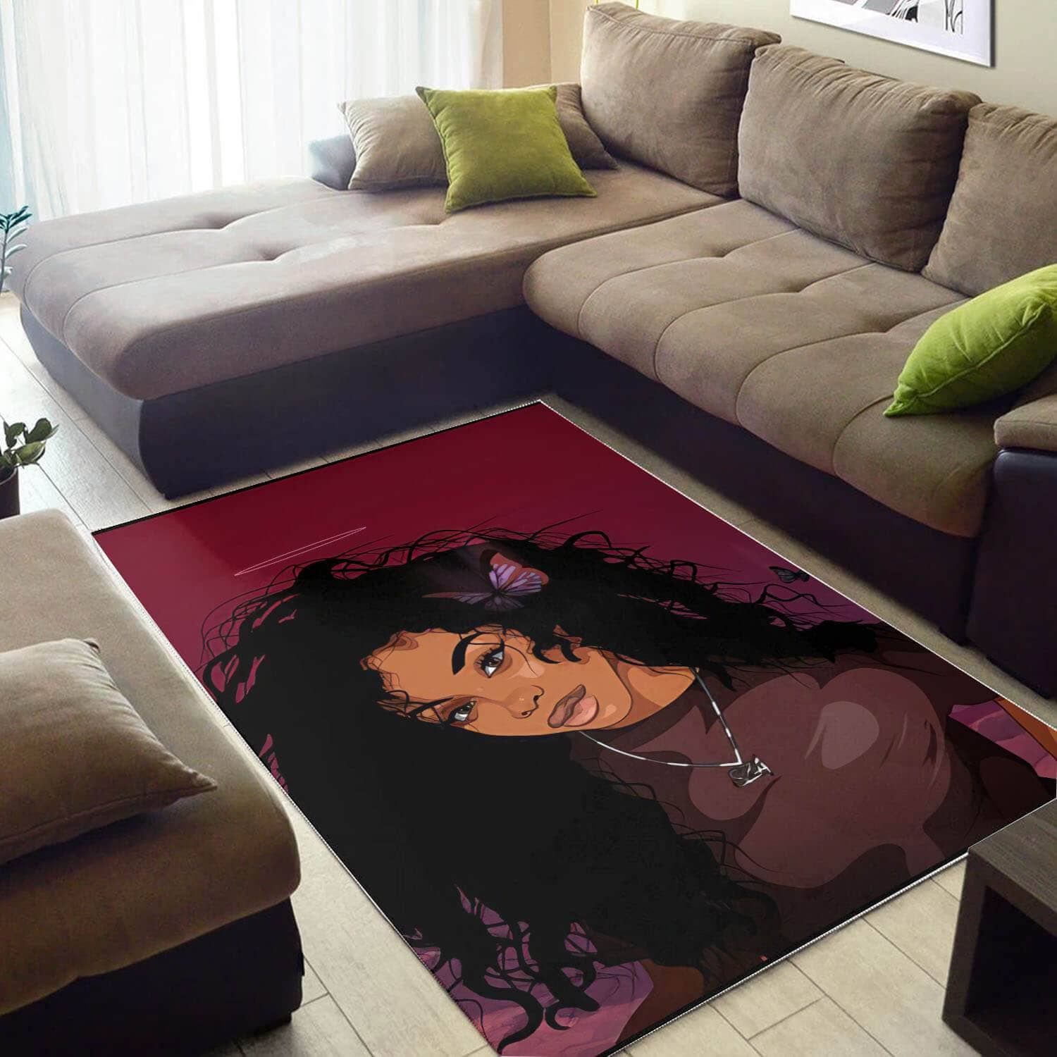 African American Beautiful Afro Girl Themed Living Room Rug