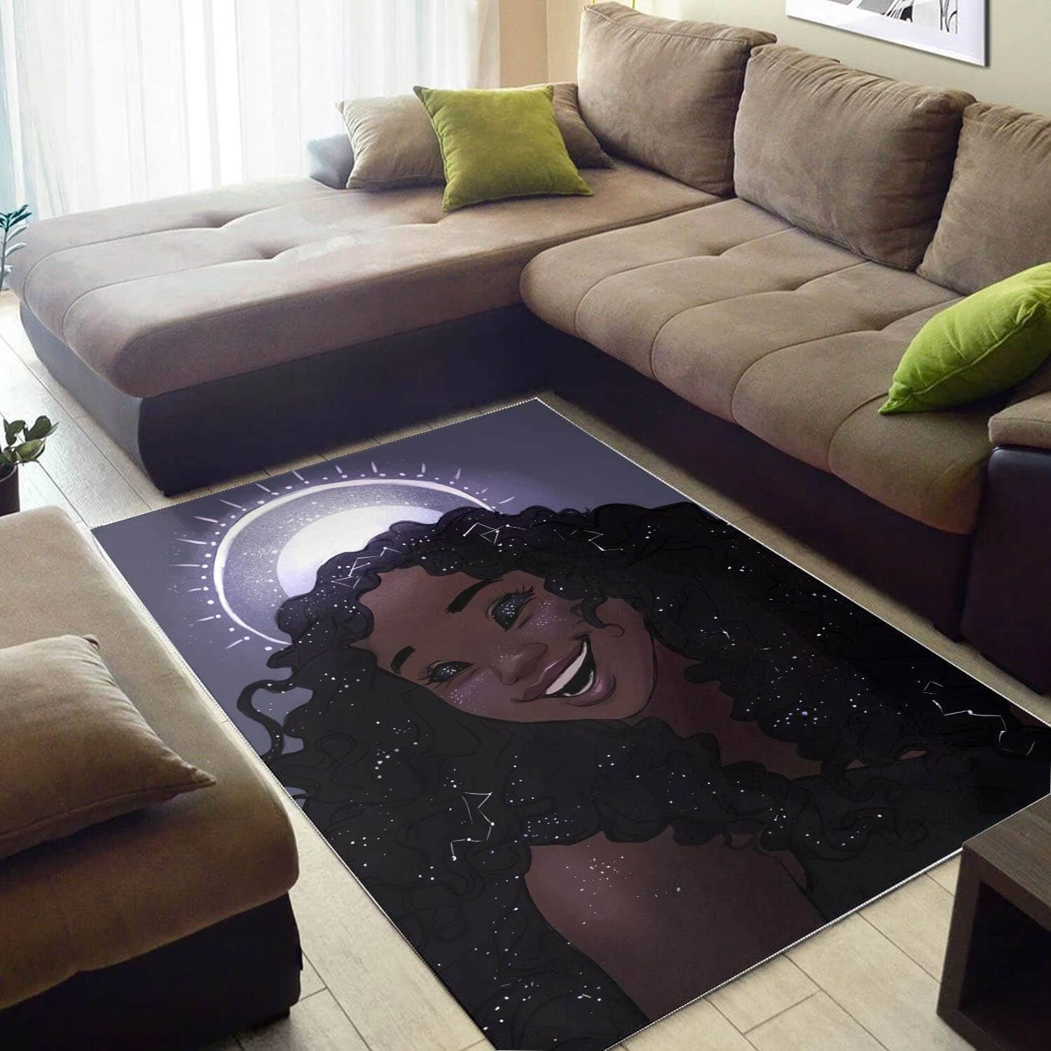 African American Beautiful Afro Lady Carpet Design Modern Themed Living Room Rug