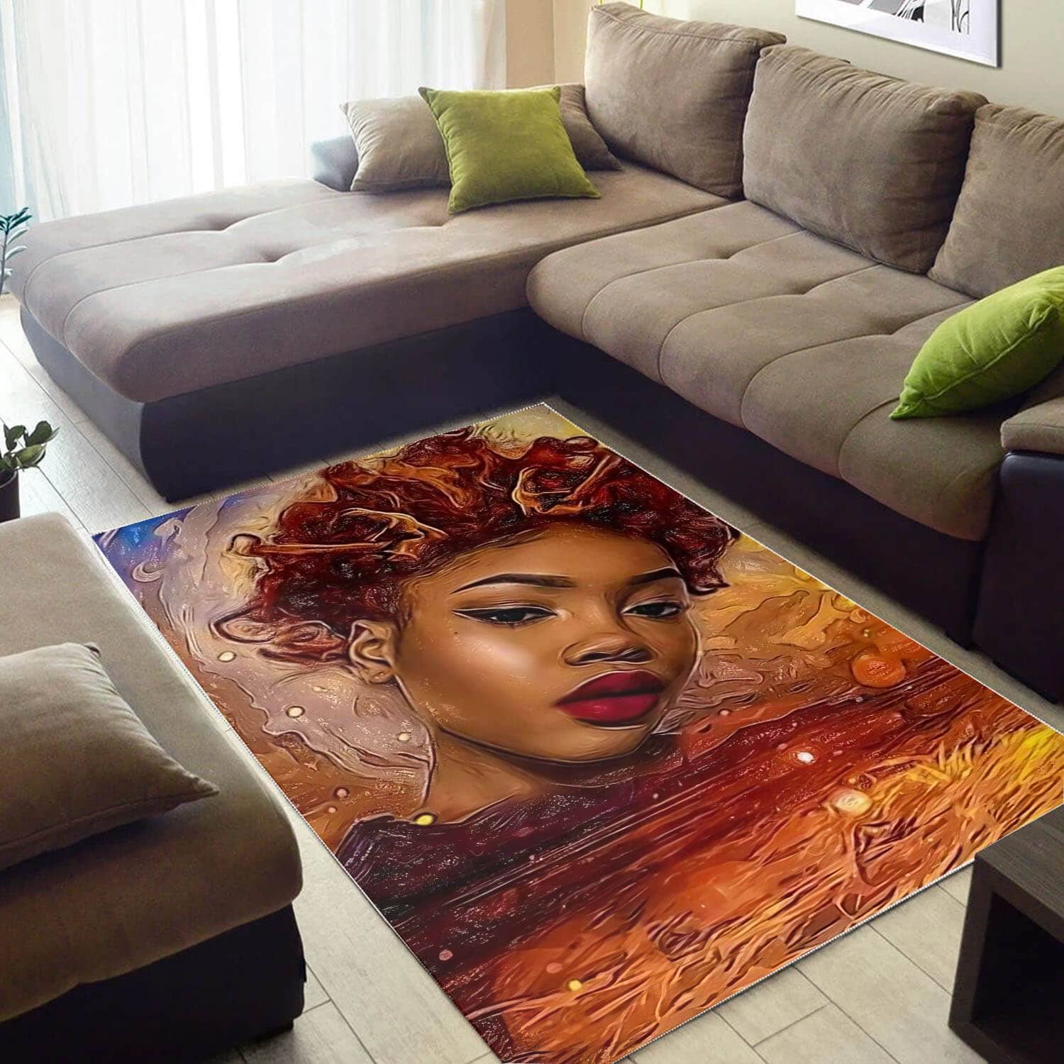 African American Beautiful Black Afro Girl Carpet Design Afrocentric Room Rug