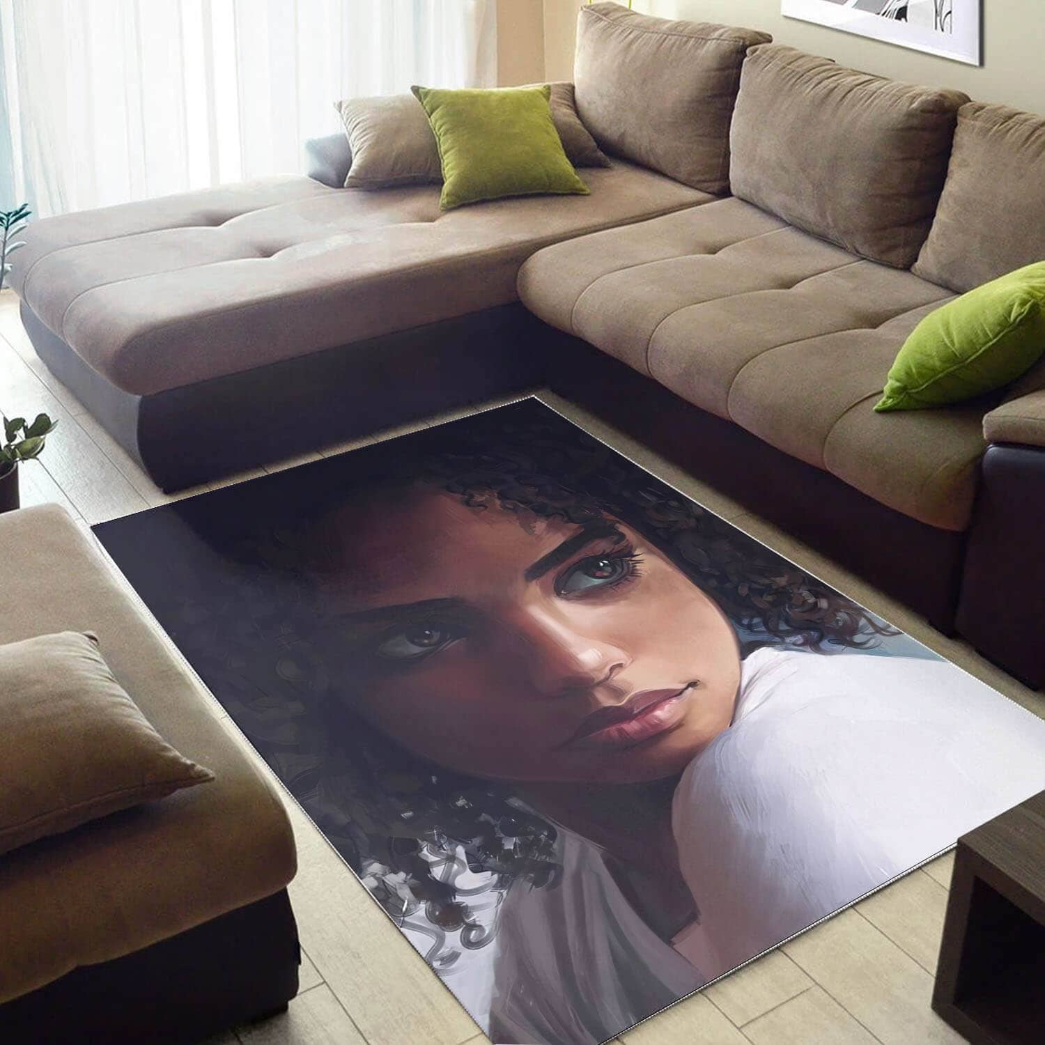 African American Beautiful Black Afro Lady Carpet Design Afrocentric Home Rug