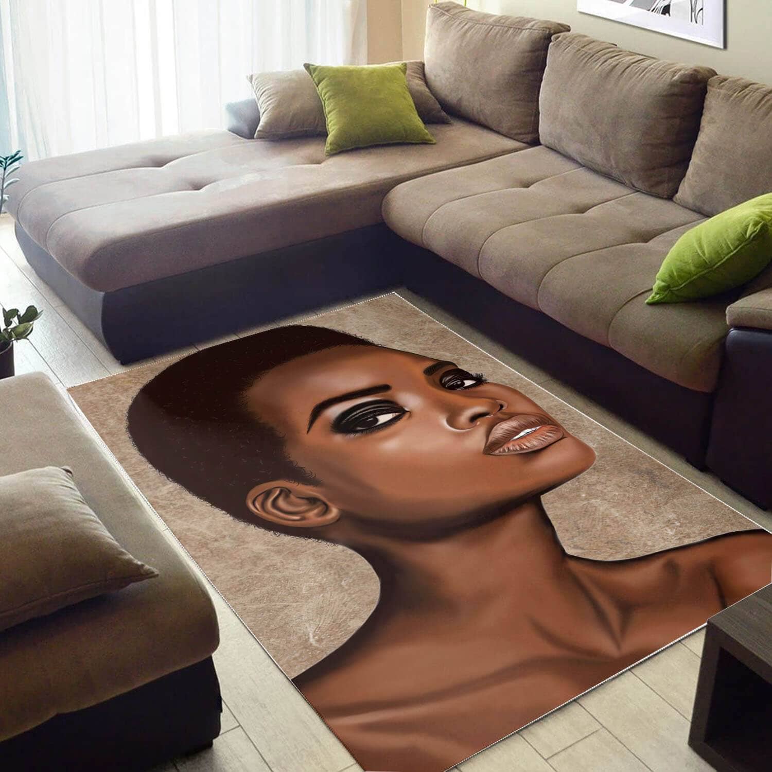 African American Beautiful Black Afro Lady Design Floor Afrocentric Room Rug