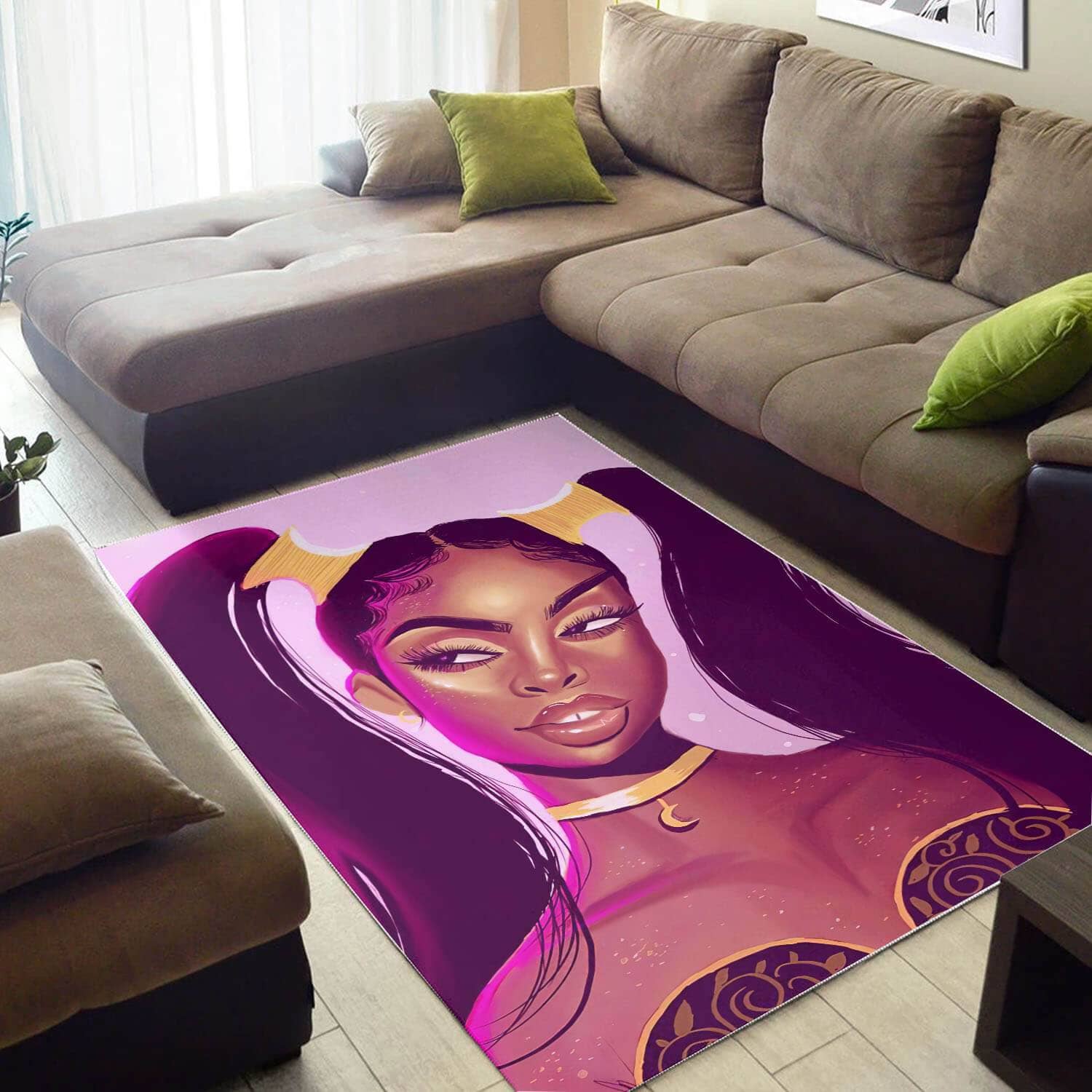 African American Beautiful Black Girl Afro Carpet Afrocentric Themed Rug