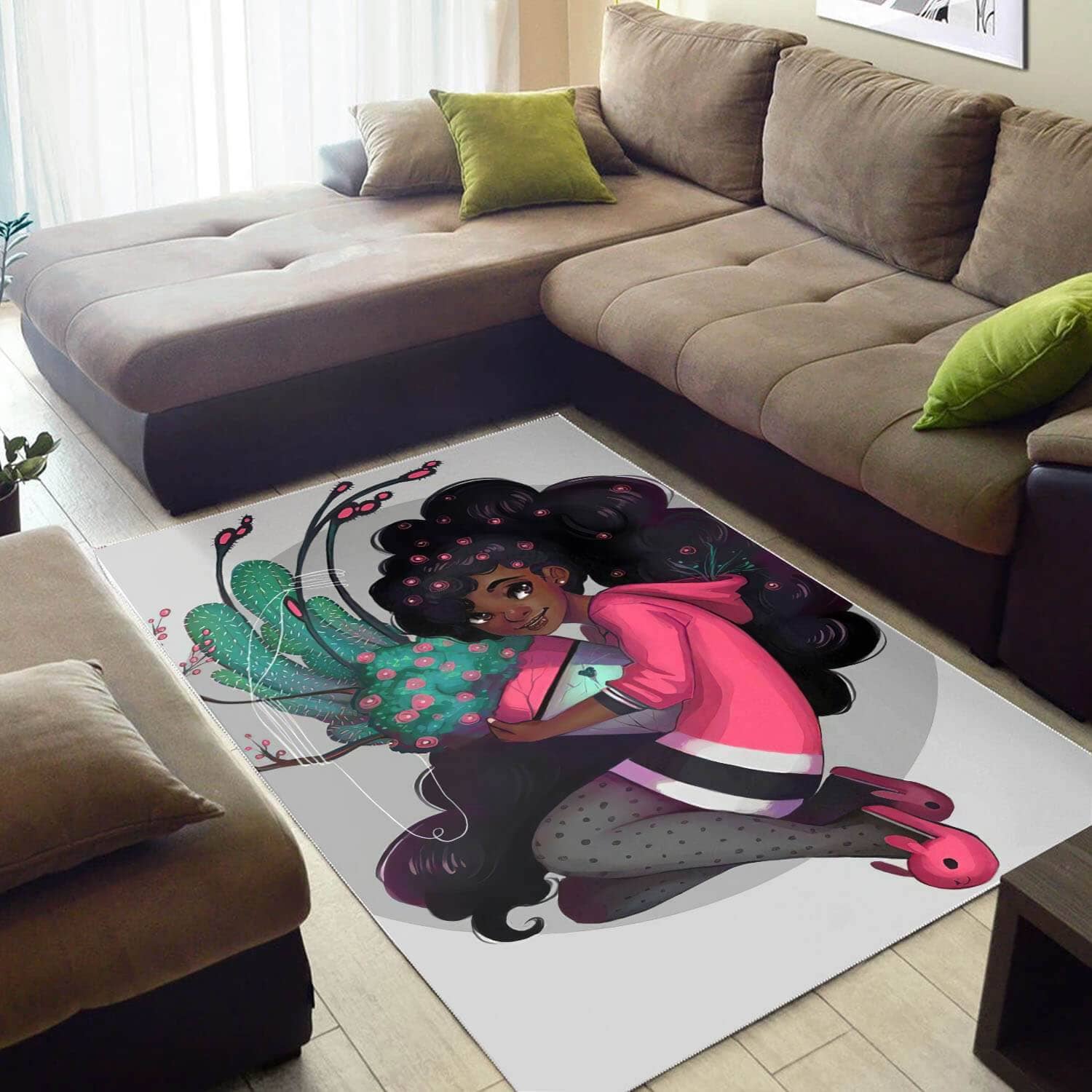 African American Beautiful Black Girl Afro Print Carpet Modern Themed Living Room Rug