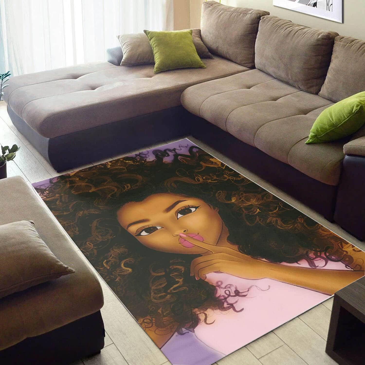 African American Beautiful Black Woman Print Themed Decorating Ideas Rug