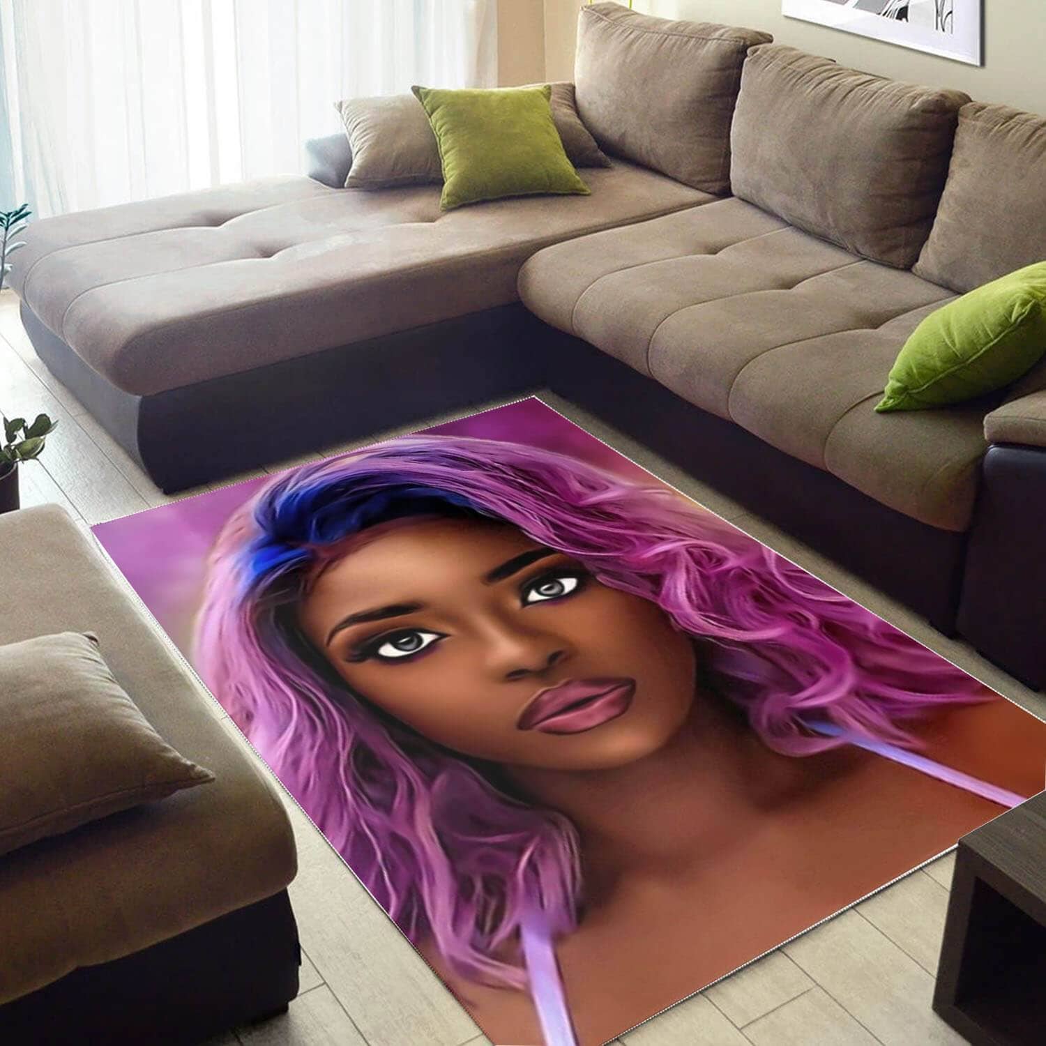 African American Beautiful Black Woman With Afro Carpet Afrocentric Home Rug