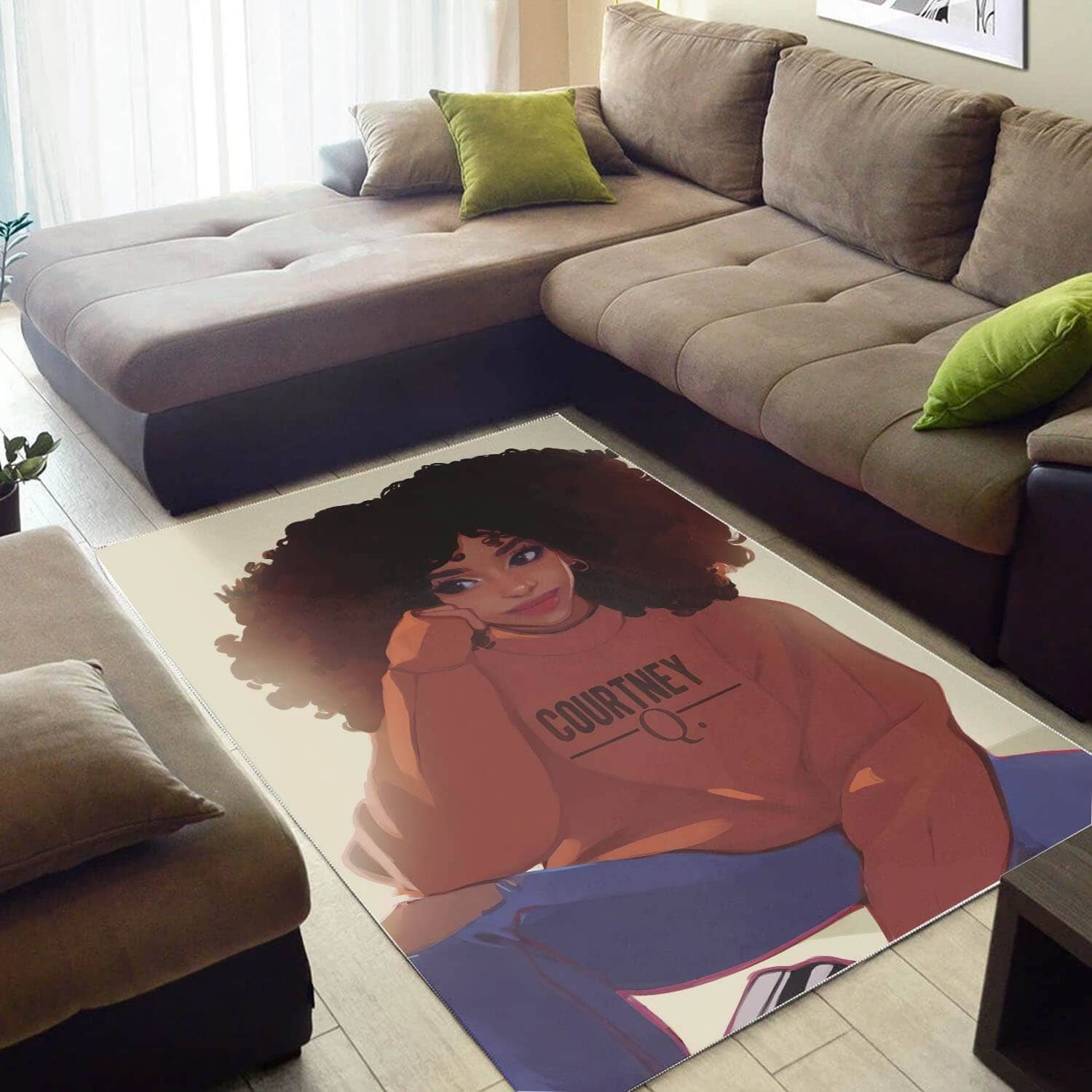 African American Beautiful Black Woman With Afro Carpet Themed House Rug
