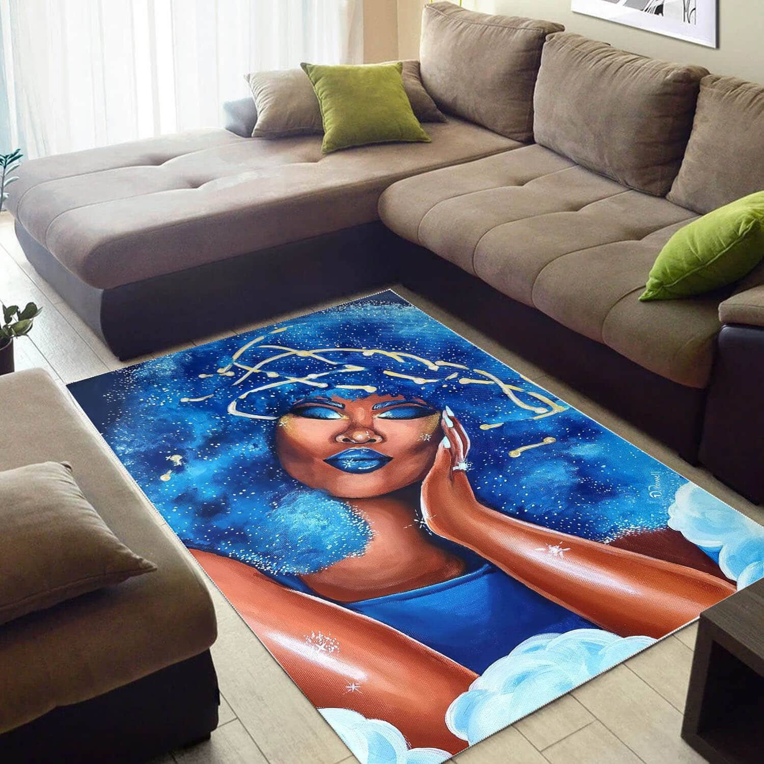 African American Beautiful Black Woman With Afro Themed Afrocentric Rug