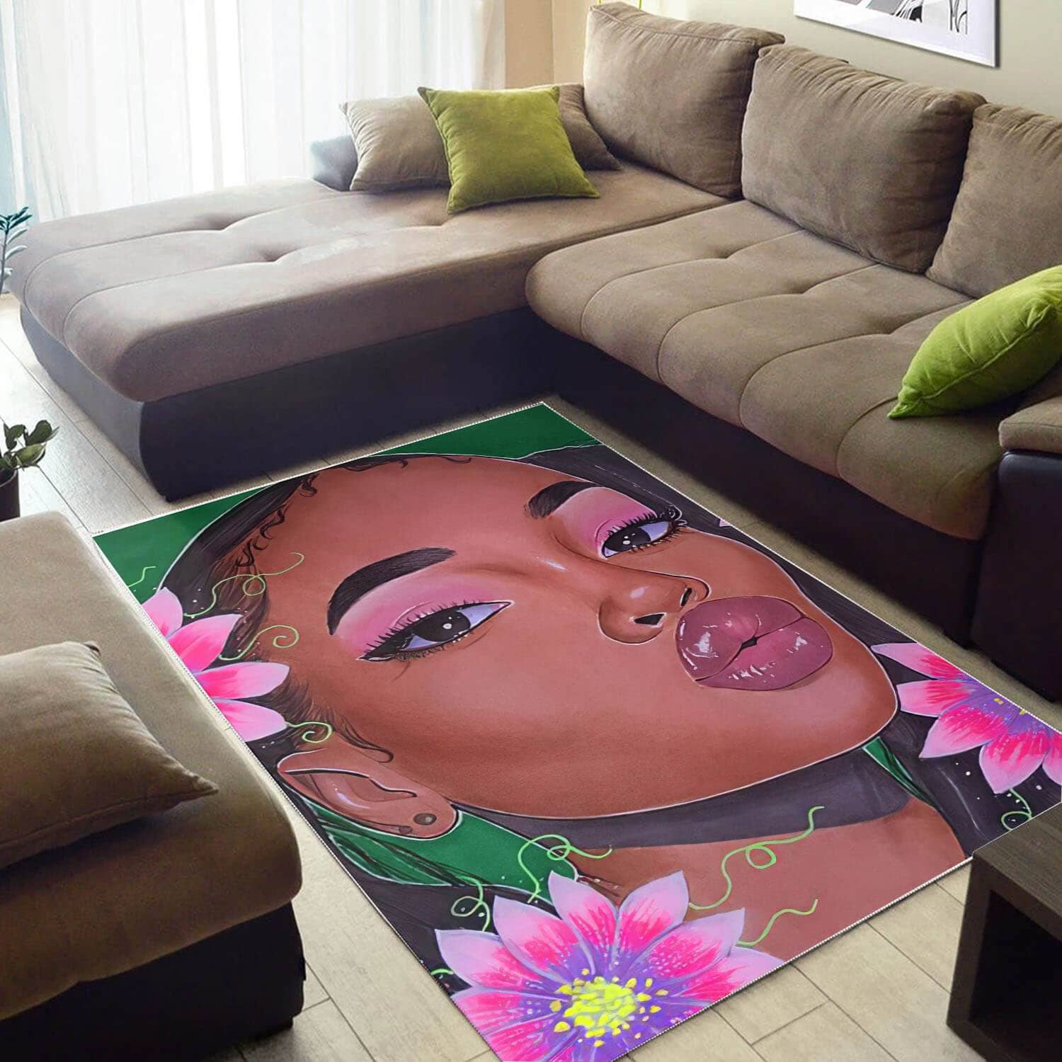 African American Beautiful Melanin Afro Girl Print Afrocentric Home Rug
