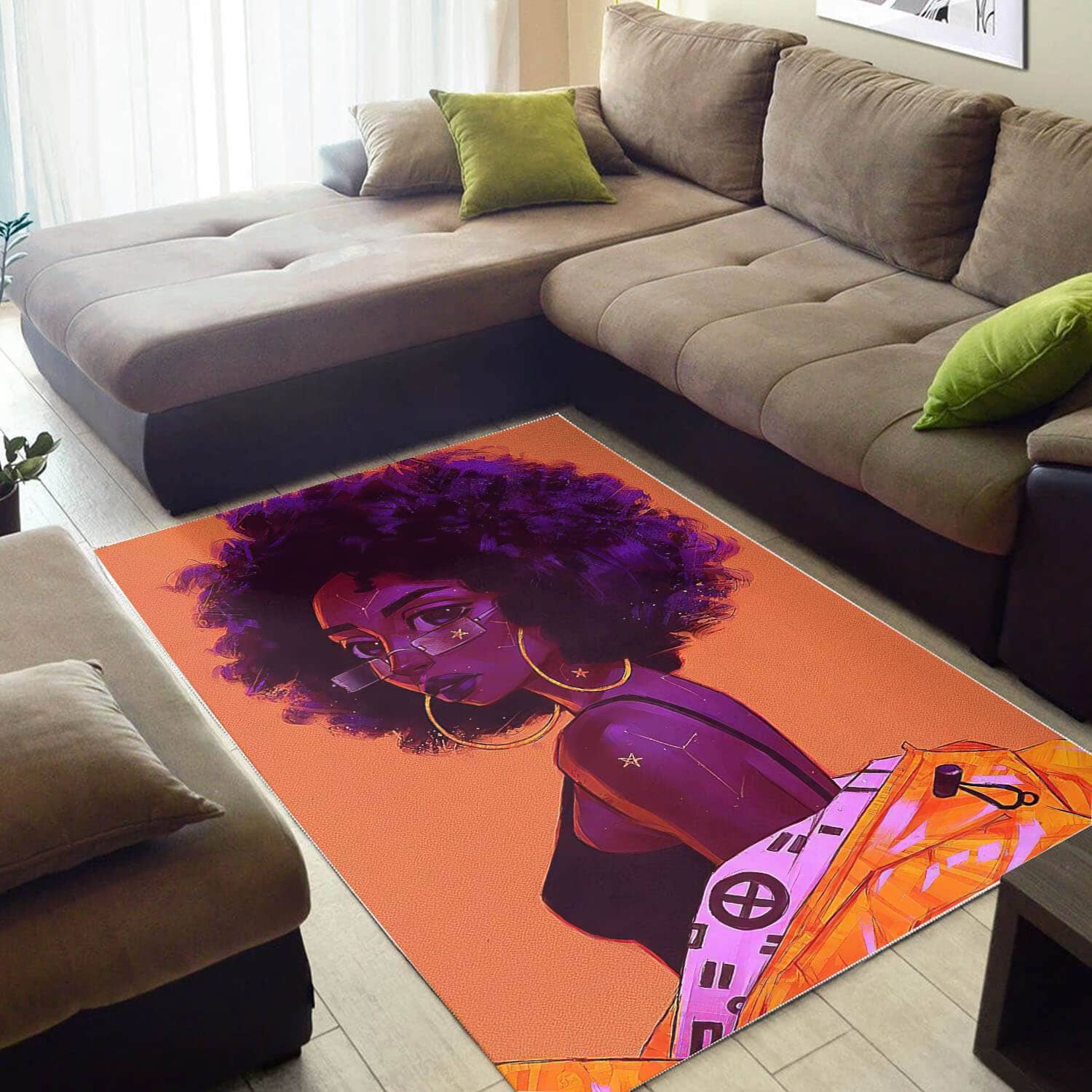 African American Beautiful Melanin Afro Girl Print Floor Afrocentric Home Rug