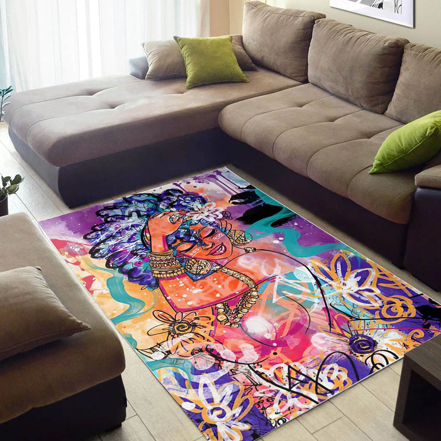 African American Beautiful Melanin Beauty Girl Style Modern Themed Living Room Rug