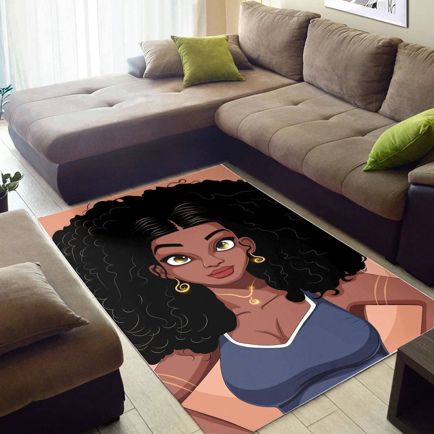 African American Beautiful Melanin Black Girl Art Modern Themed Living Room Rug