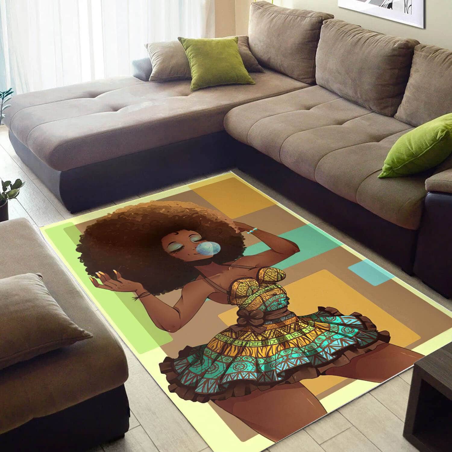 African American Beautiful Melanin Woman Carpet Design Afrocentric Themed Rug