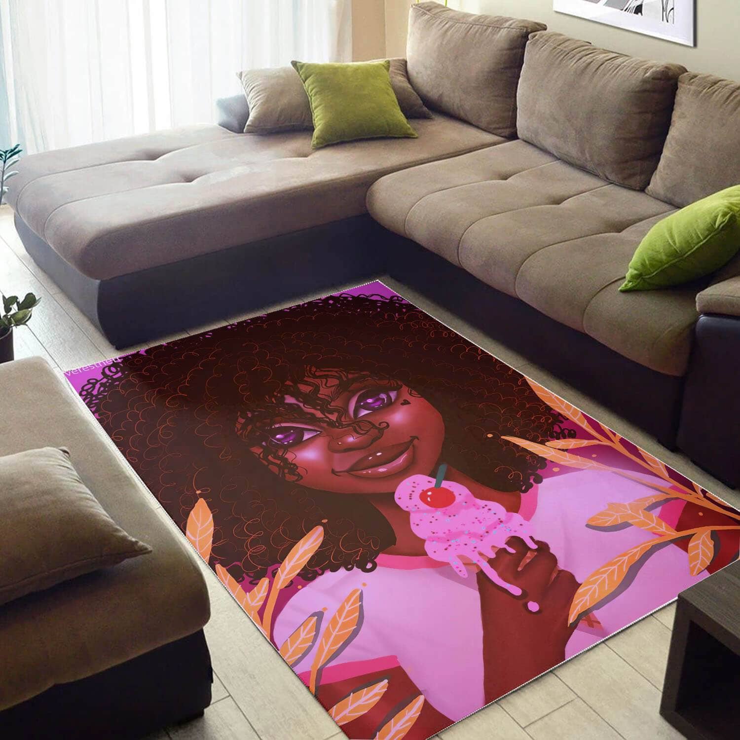African American Pretty Afro Girl Art Themed Rooms Ideas Rug