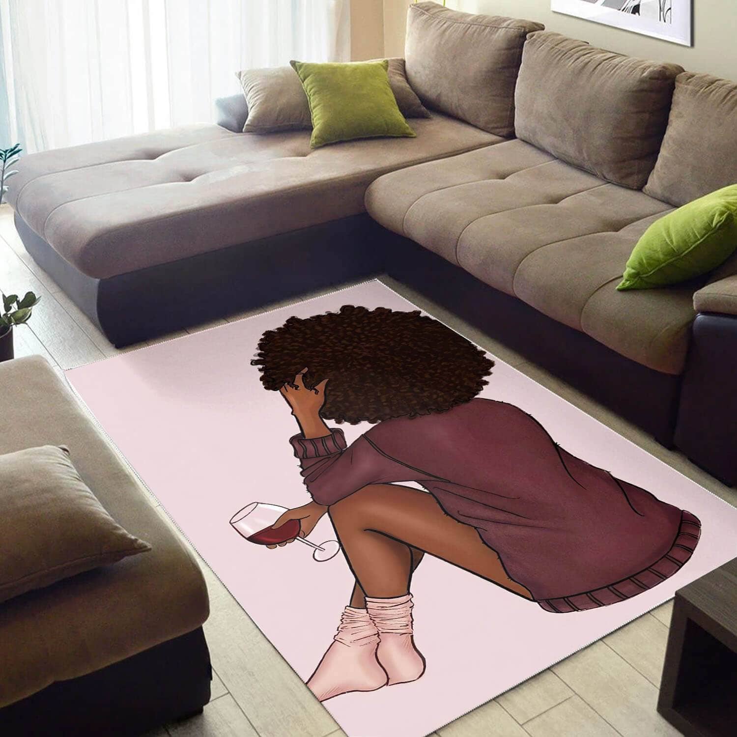 African American Pretty Afro Girl Carpet Afrocentric Themed Rug