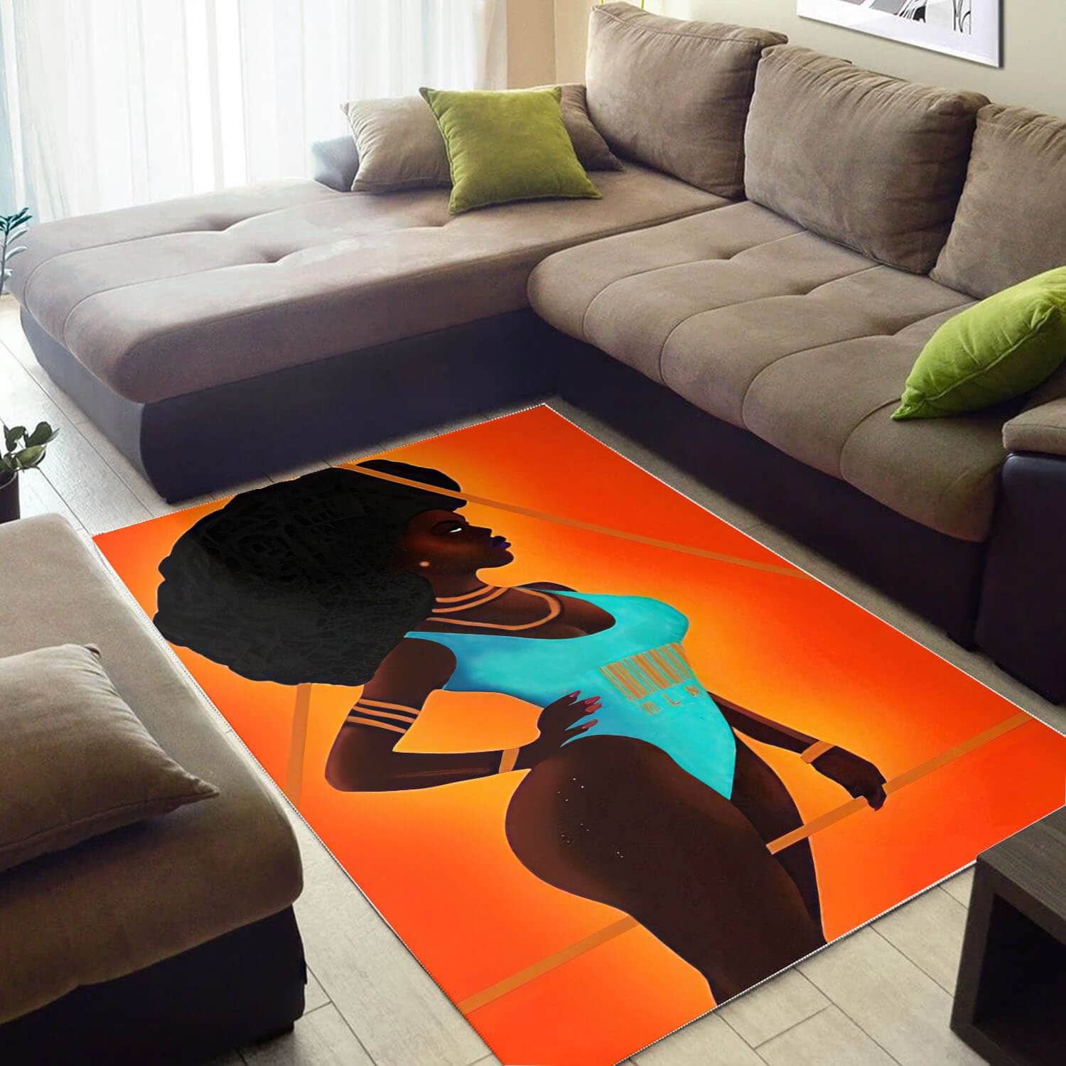 African American Pretty Afro Girl Style Themed House Rug