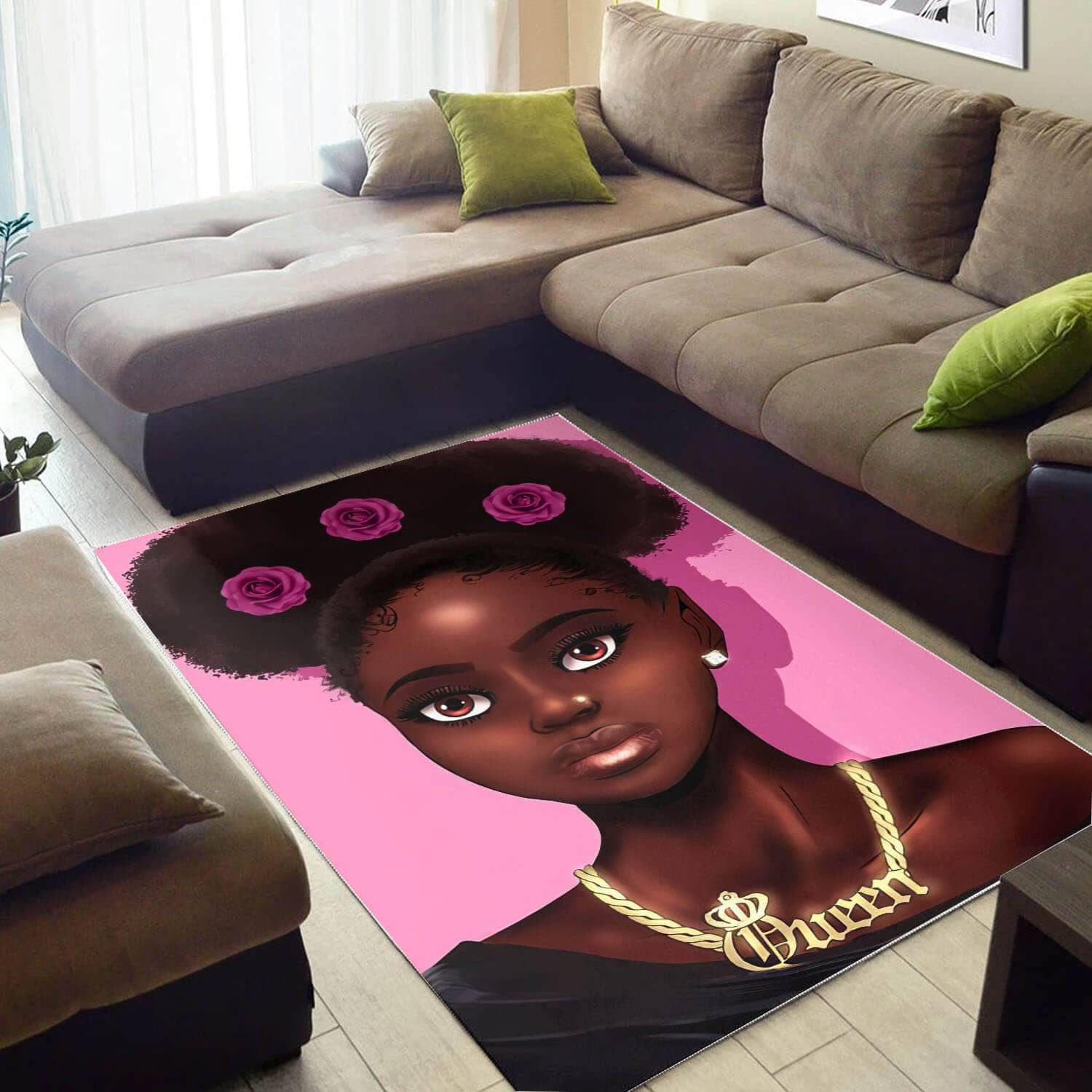 African American Pretty Afro Woman Carpet Afrocentric Themed Rug