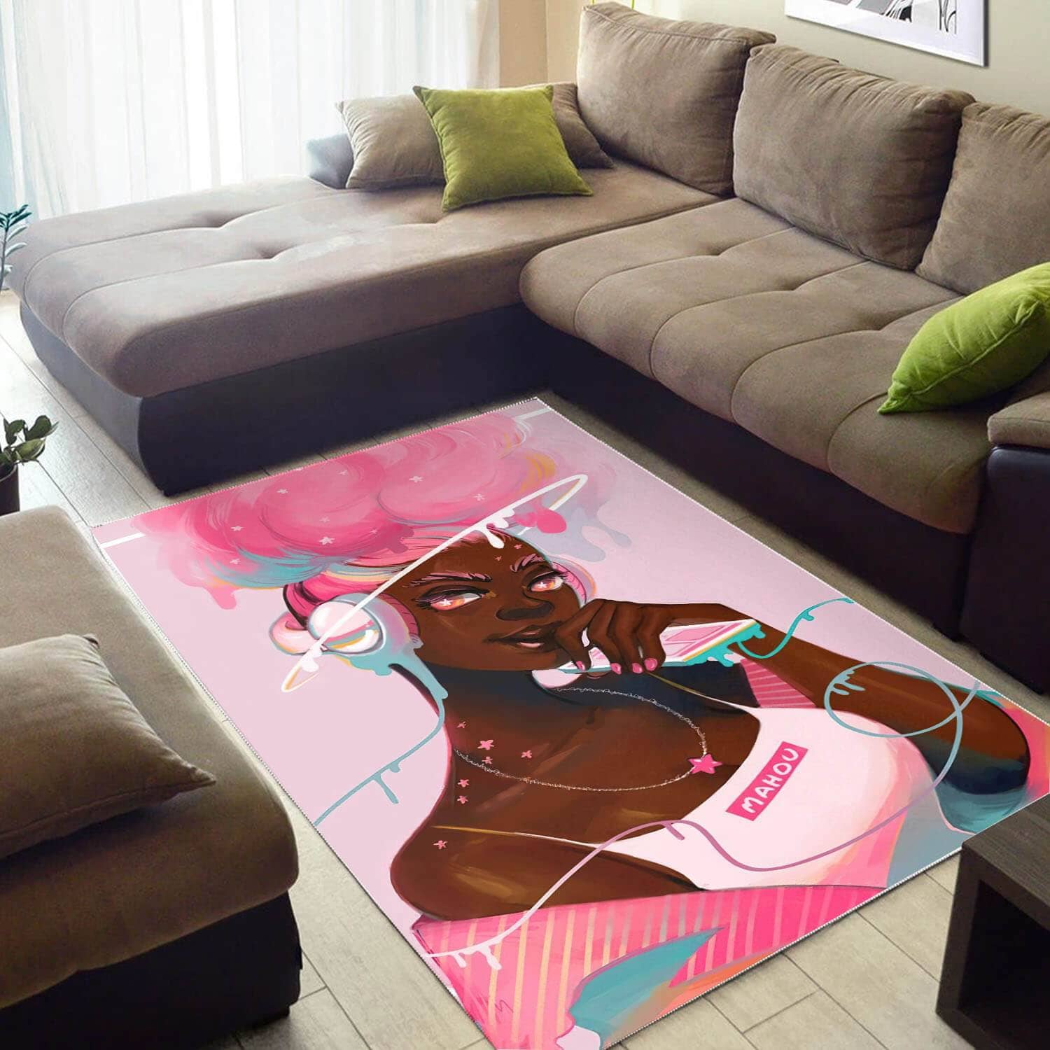 African American Pretty Afro Woman Print Floor Themed House Rug