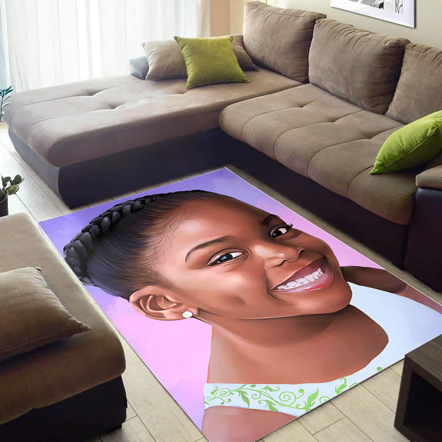 African American Pretty Afro Woman Themed Afrocentric Rug