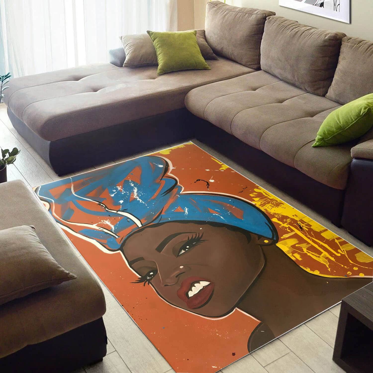 African American Pretty Afrocentric Lady Art Modern Themed Living Room Rug